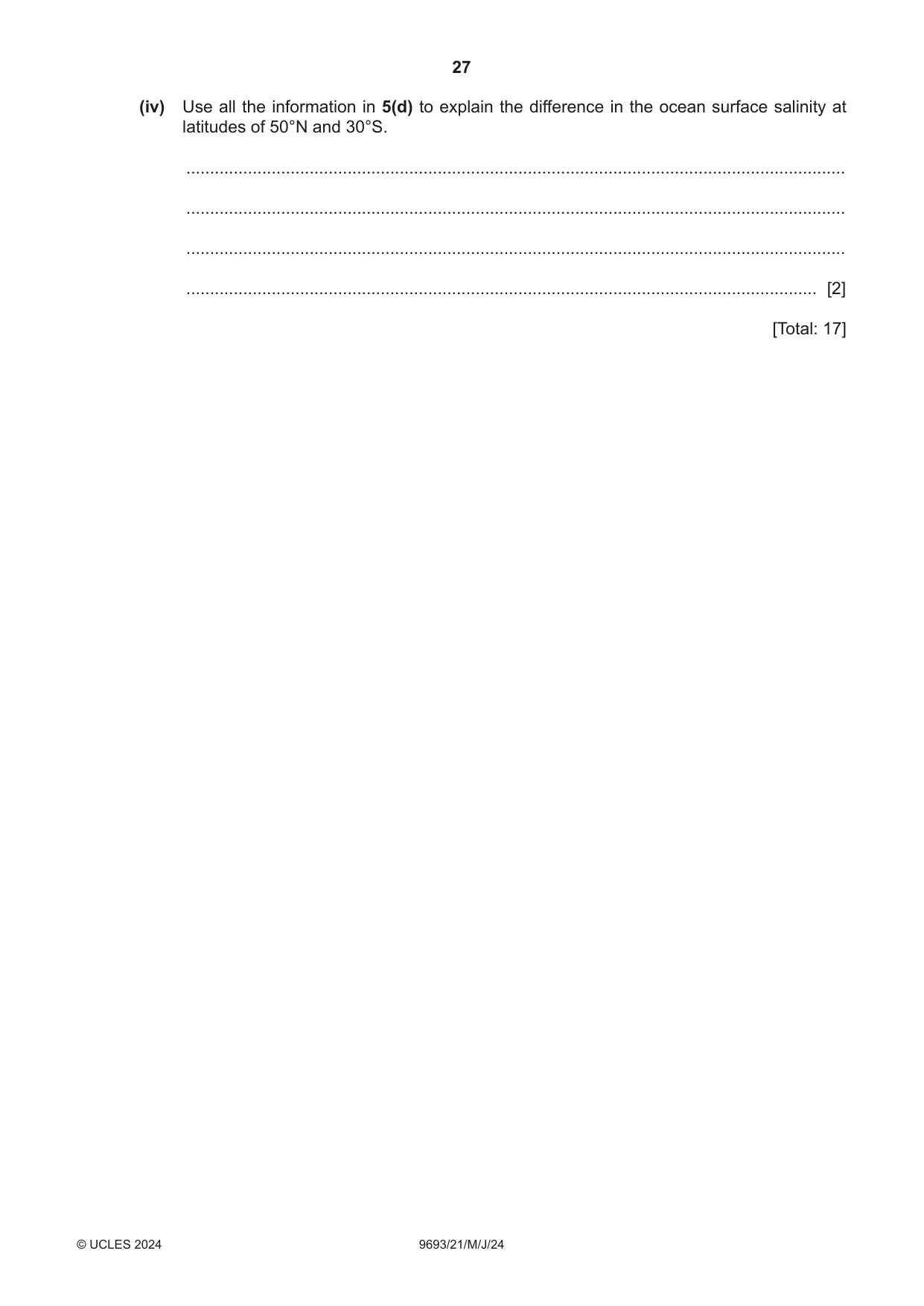Cambridge A Level Marine Science 9693 2024 May/June Paper 2 · Variant 1 question paper, page 27 of 28