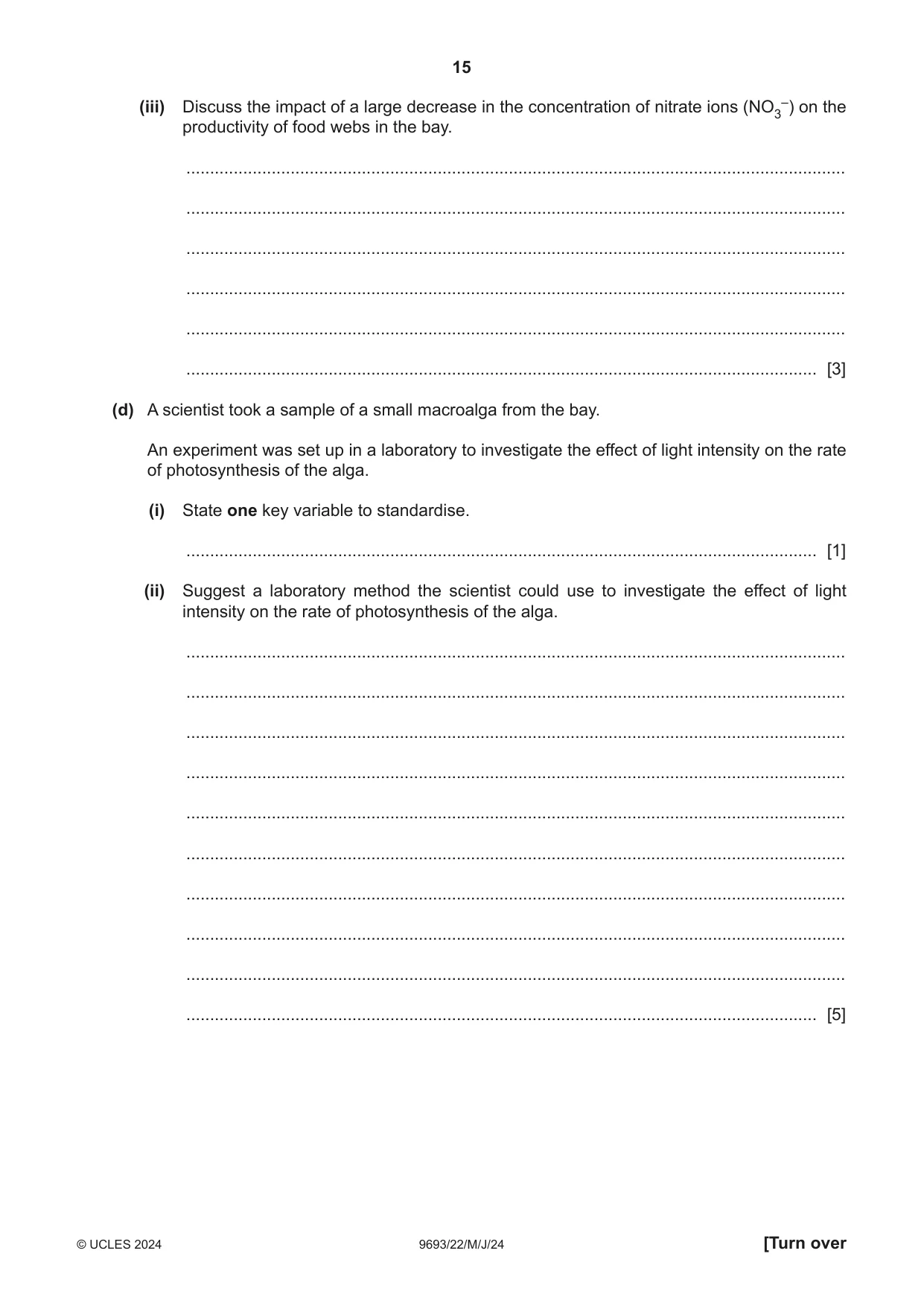 Cambridge A Level Marine Science 9693 2024 May/June Paper 2 · Variant 2 question paper, page 15 of 20