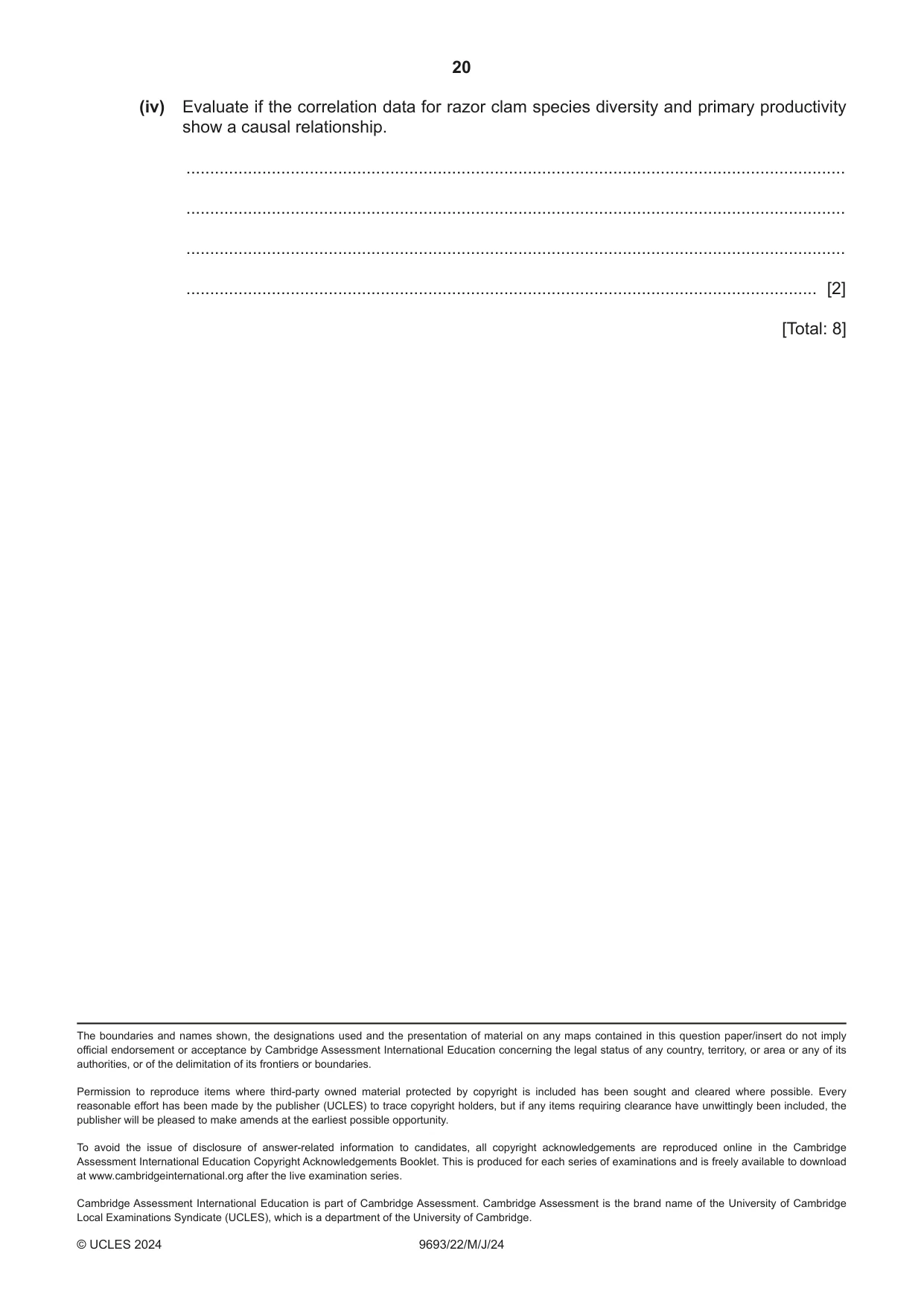 Cambridge A Level Marine Science 9693 2024 May/June Paper 2 · Variant 2 question paper, page 20 of 20
