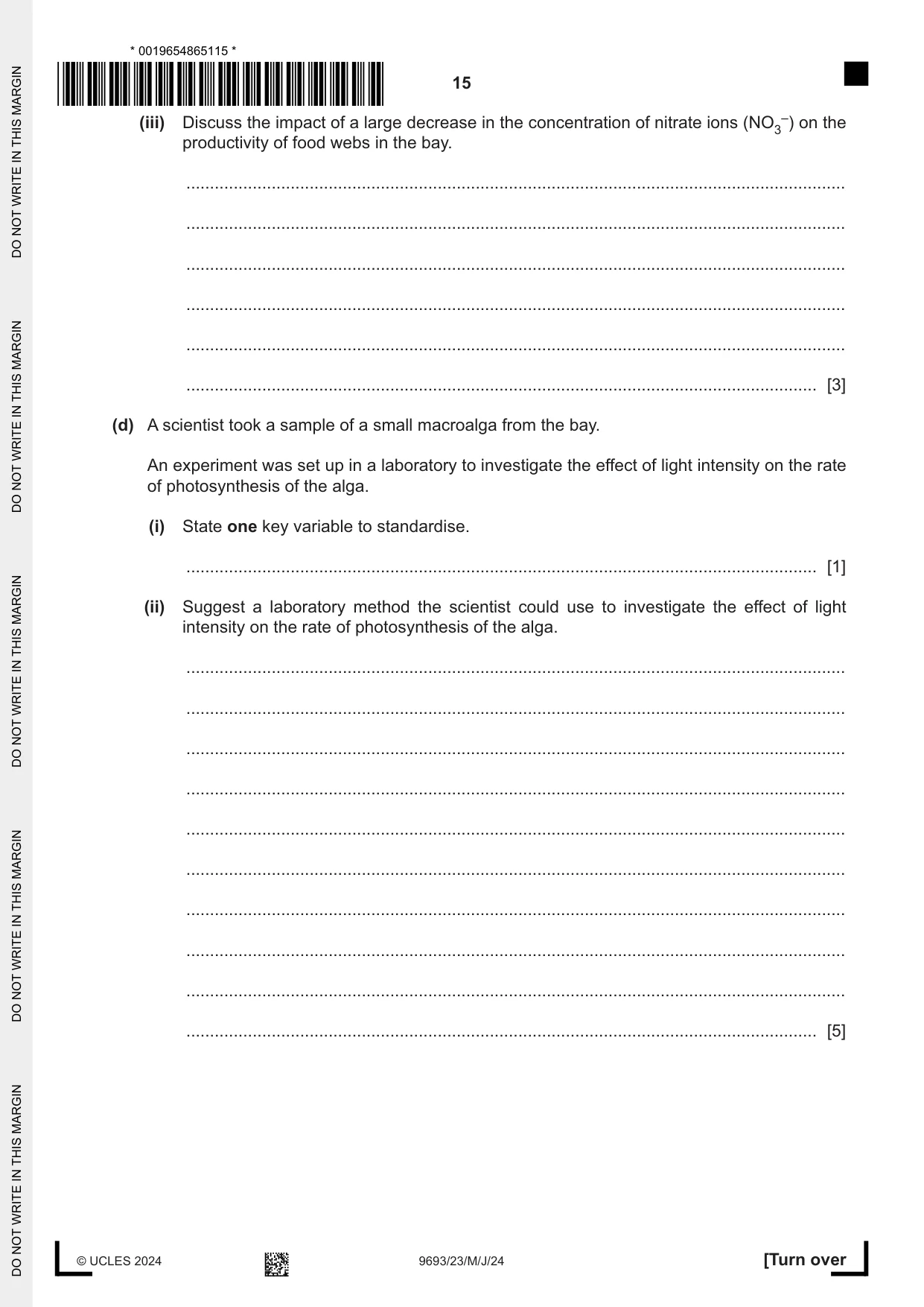Cambridge A Level Marine Science 9693 2024 May/June Paper 2 · Variant 3 question paper, page 15 of 20