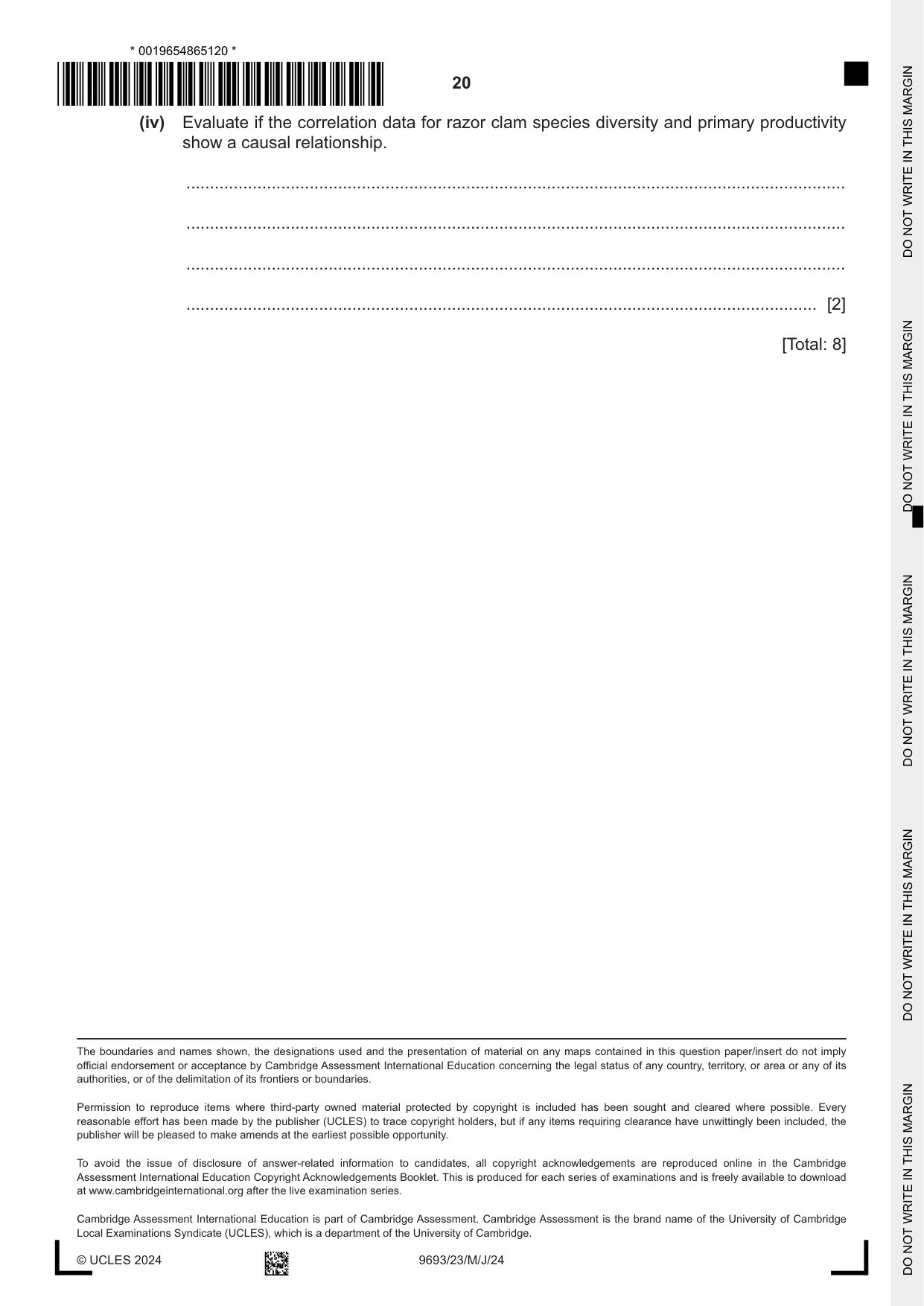 Cambridge A Level Marine Science 9693 2024 May/June Paper 2 · Variant 3 question paper, page 20 of 20
