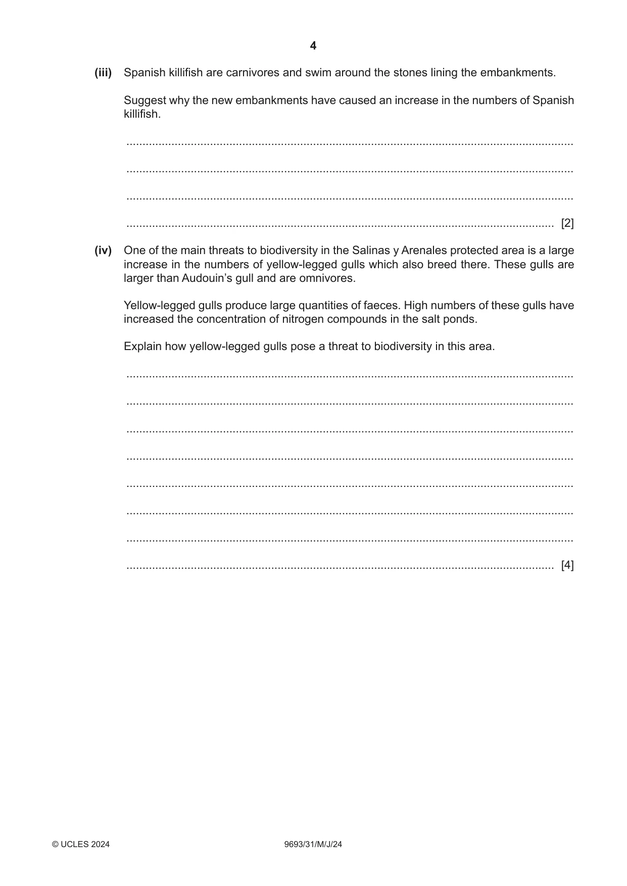 Cambridge A Level Marine Science 9693 2024 May/June Paper 3 · Variant 1 question paper, page 4 of 20