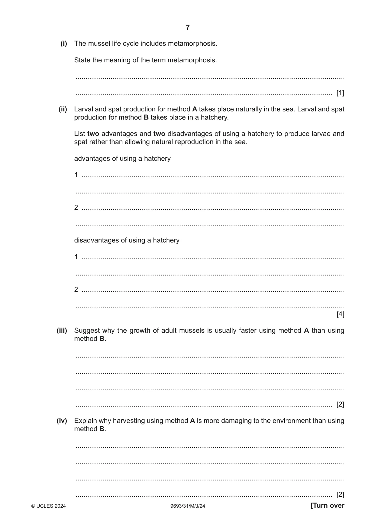 Cambridge A Level Marine Science 9693 2024 May/June Paper 3 · Variant 1 question paper, page 7 of 20