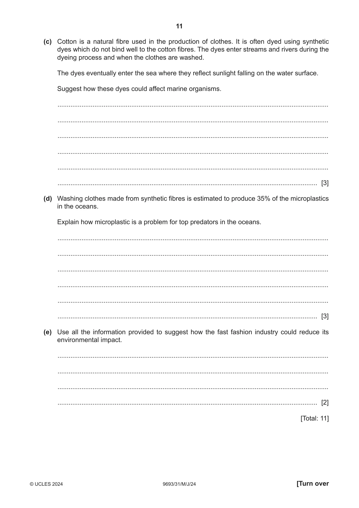 Cambridge A Level Marine Science 9693 2024 May/June Paper 3 · Variant 1 question paper, page 11 of 20
