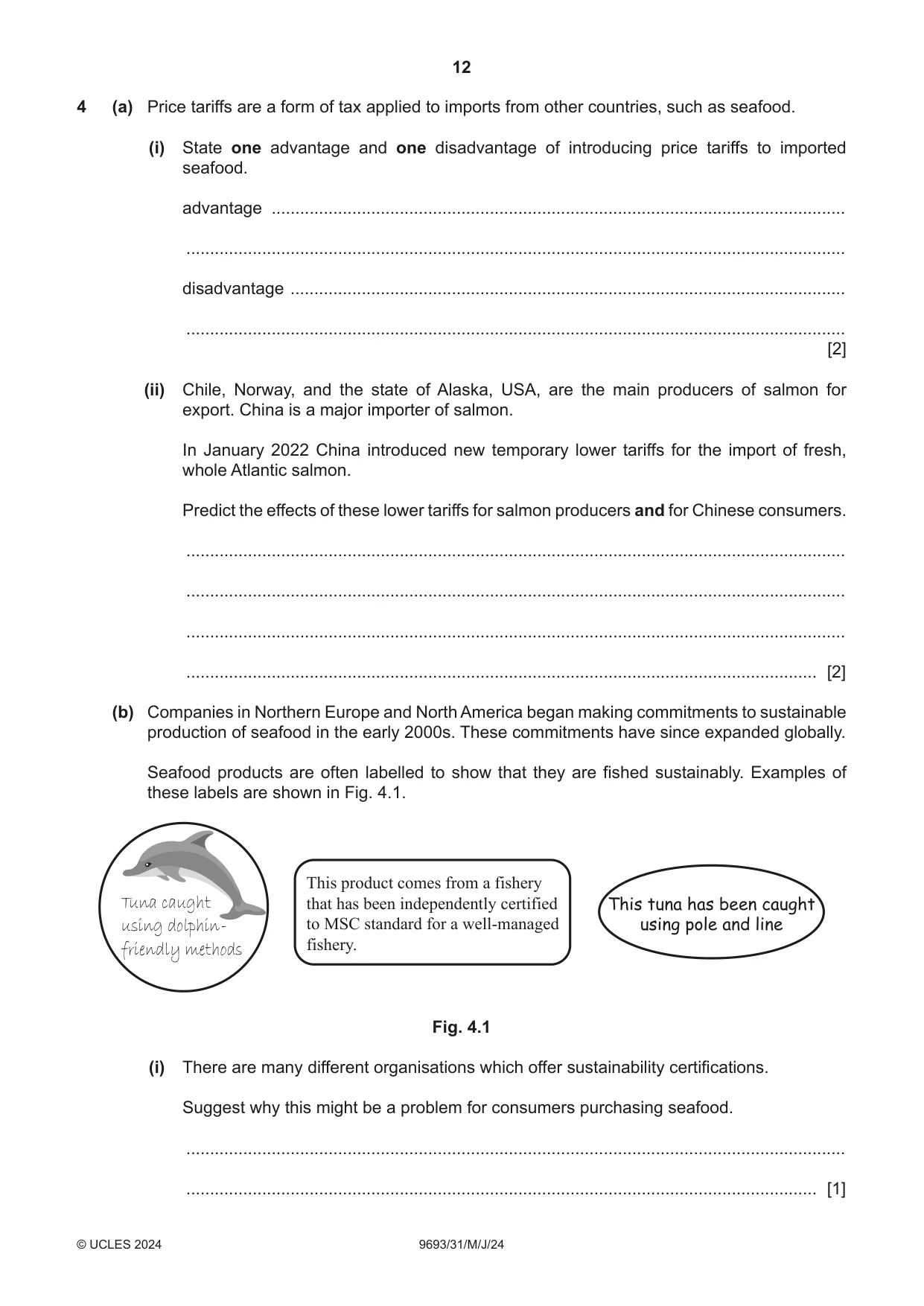 Cambridge A Level Marine Science 9693 2024 May/June Paper 3 · Variant 1 question paper, page 12 of 20