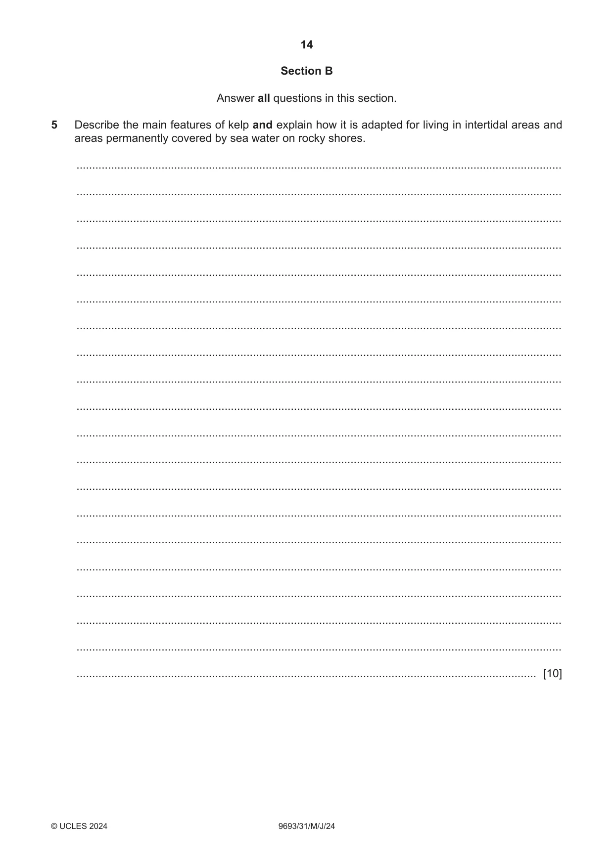 Cambridge A Level Marine Science 9693 2024 May/June Paper 3 · Variant 1 question paper, page 14 of 20
