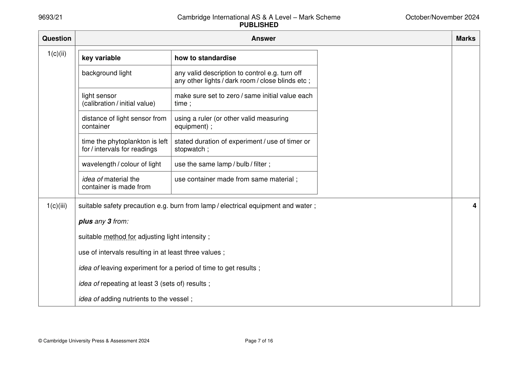 Mark scheme, page 7 of 16