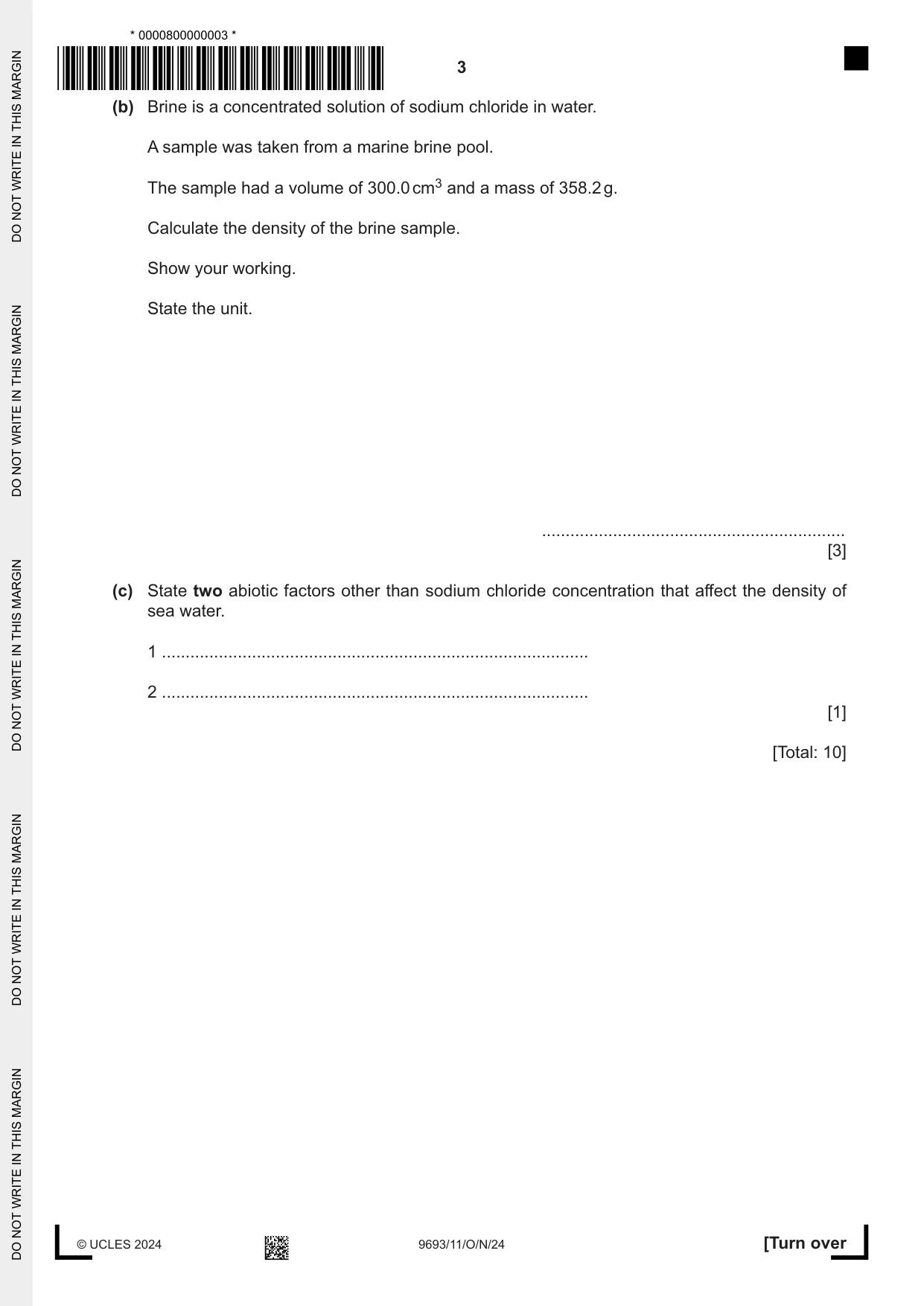 Cambridge A Level Marine Science 9693 2024 Oct/Nov Paper 1 · Variant 1 question paper, page 3 of 16