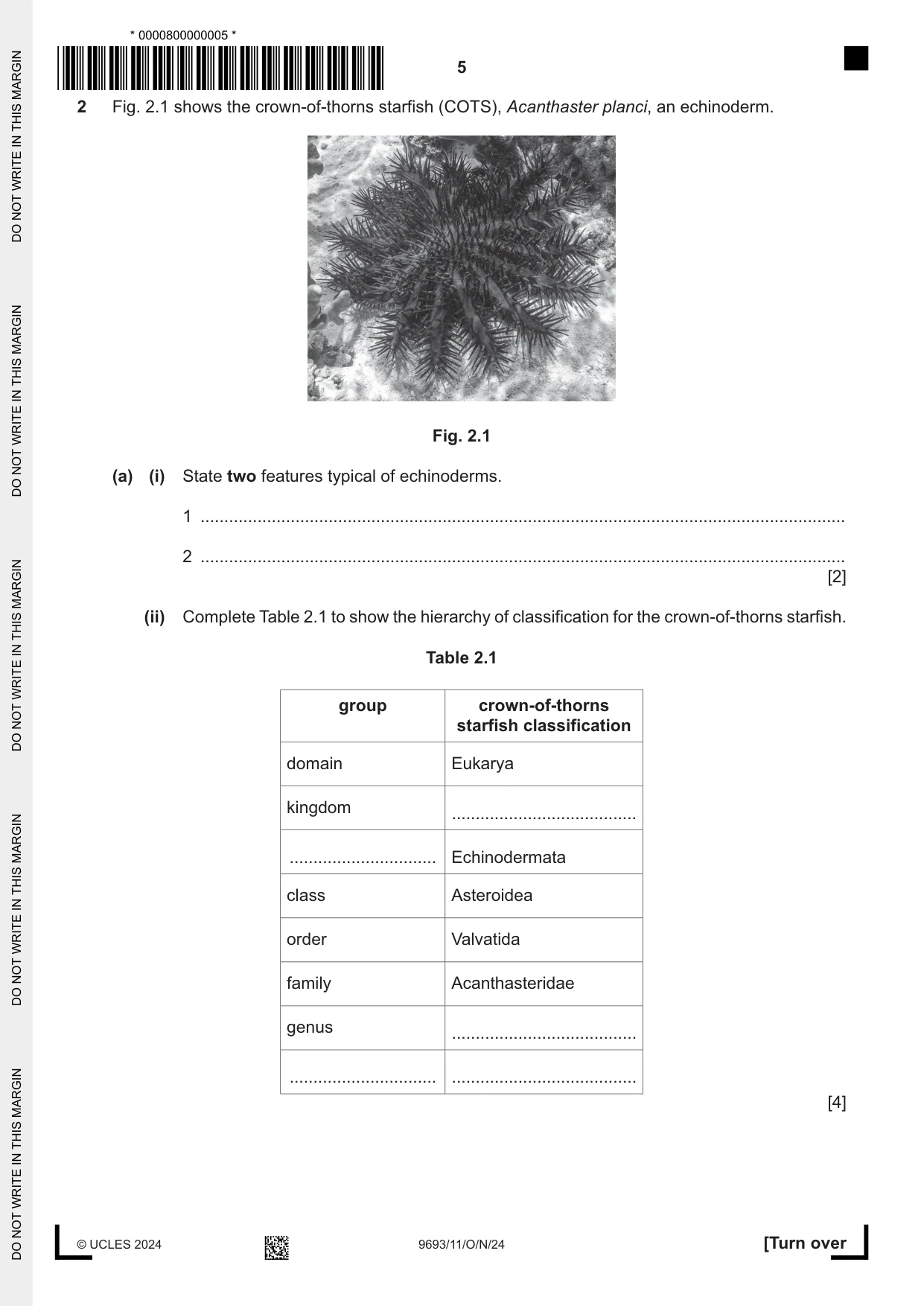 Cambridge A Level Marine Science 9693 2024 Oct/Nov Paper 1 · Variant 1 question paper, page 5 of 16