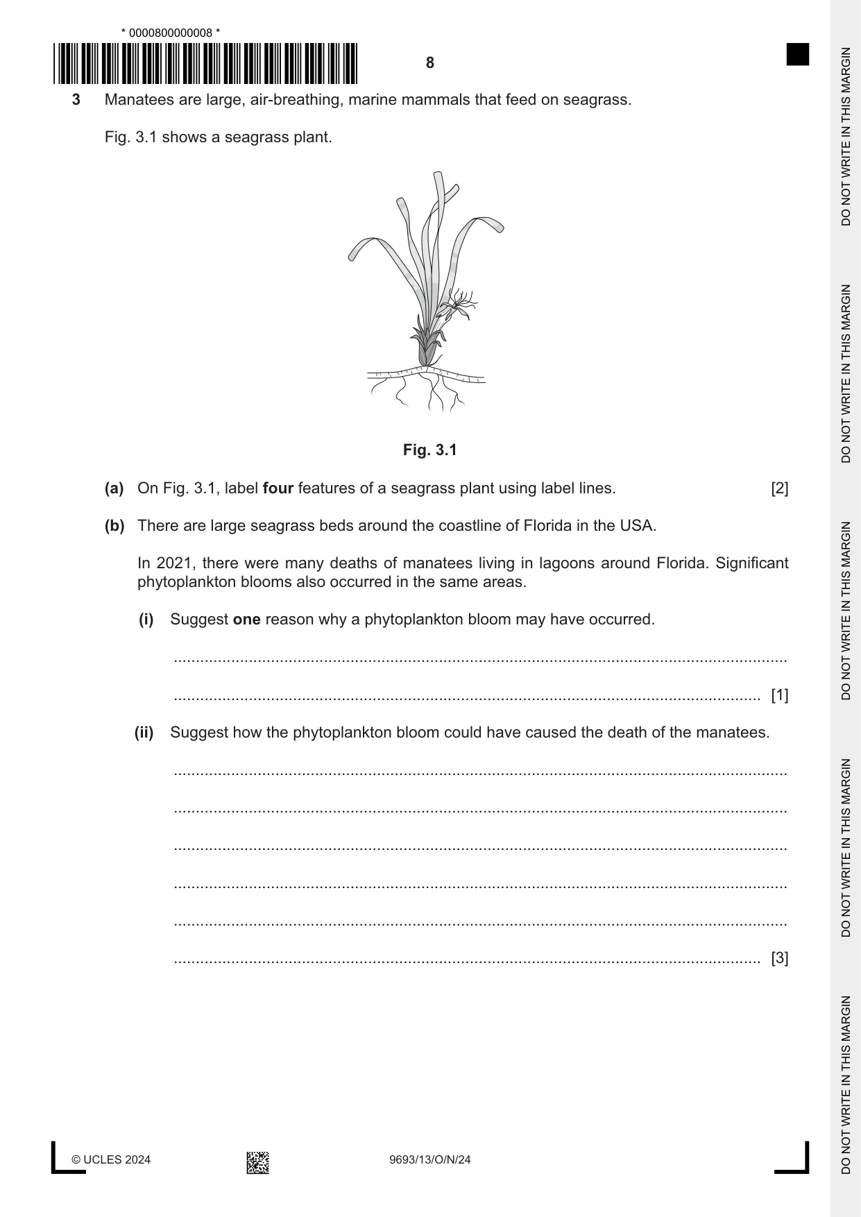 Cambridge A Level Marine Science 9693 2024 Oct/Nov Paper 1 · Variant 3 question paper, page 8 of 16