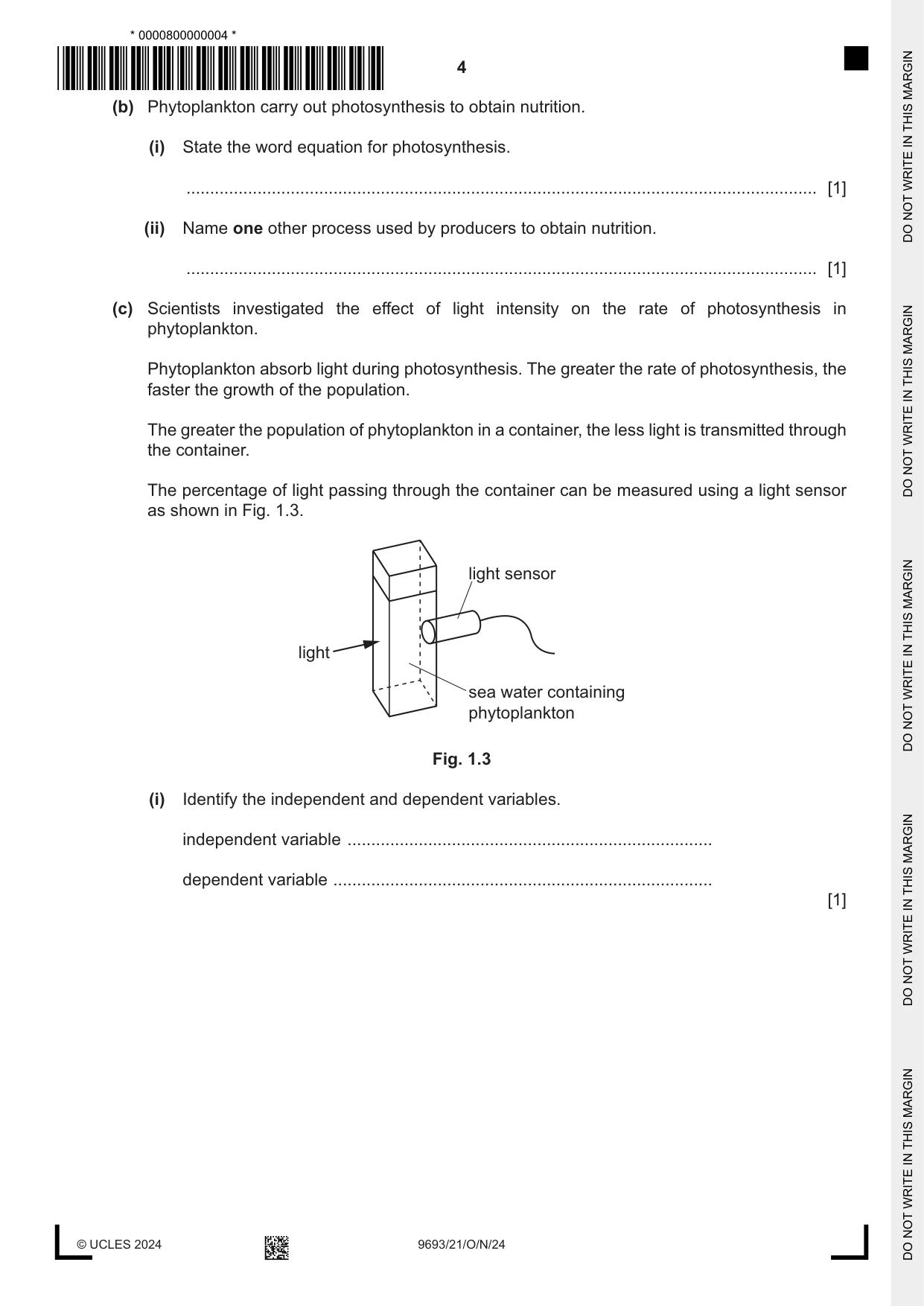 Cambridge A Level Marine Science 9693 2024 Oct/Nov Paper 2 · Variant 1 question paper, page 4 of 24