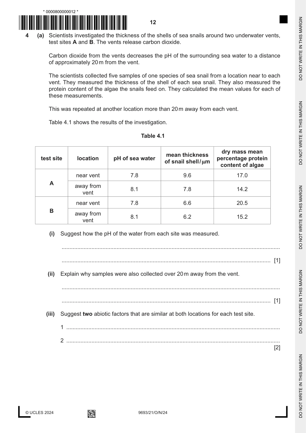 Cambridge A Level Marine Science 9693 2024 Oct/Nov Paper 2 · Variant 1 question paper, page 12 of 24