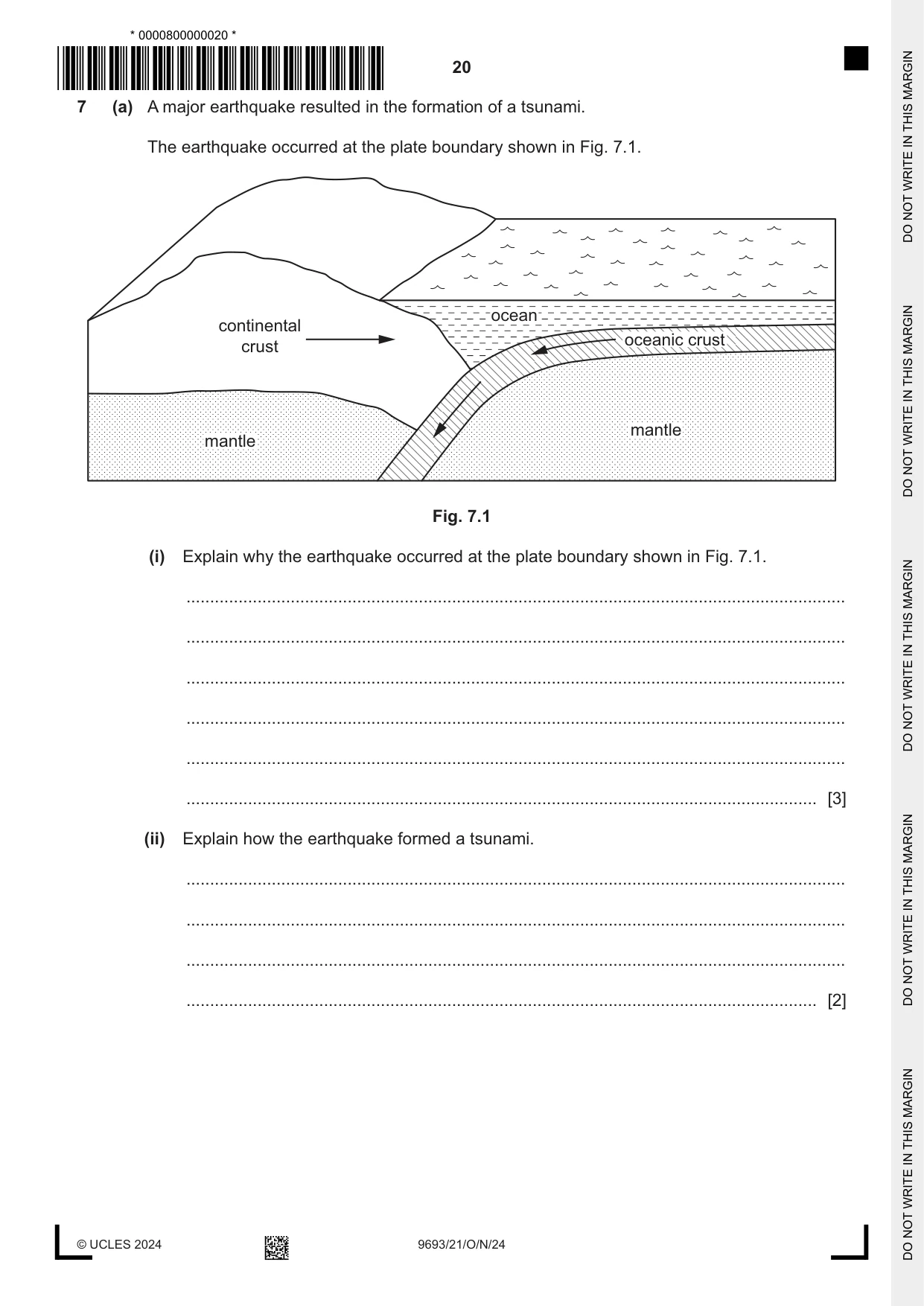 Cambridge A Level Marine Science 9693 2024 Oct/Nov Paper 2 · Variant 1 question paper, page 20 of 24