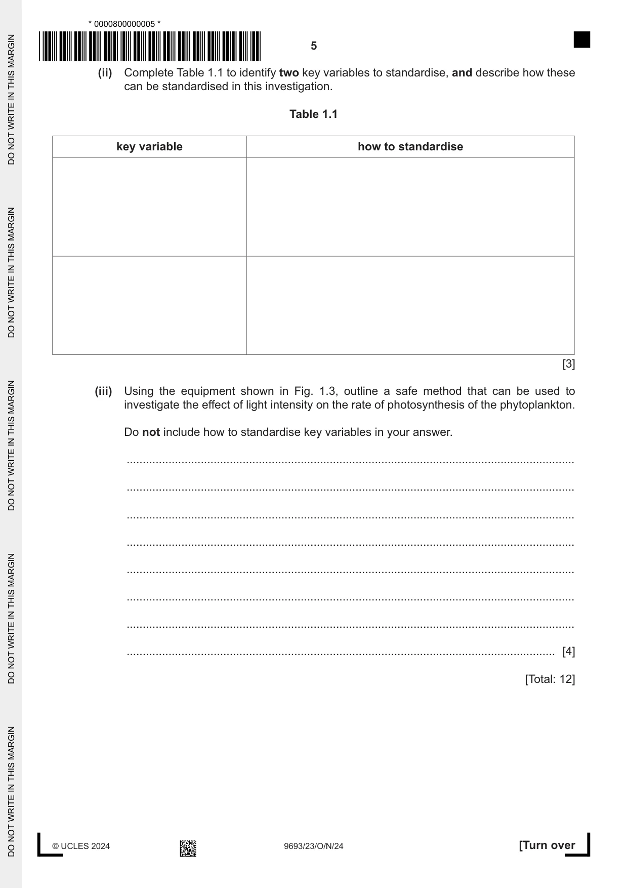 Cambridge A Level Marine Science 9693 2024 Oct/Nov Paper 2 · Variant 3 question paper, page 5 of 24