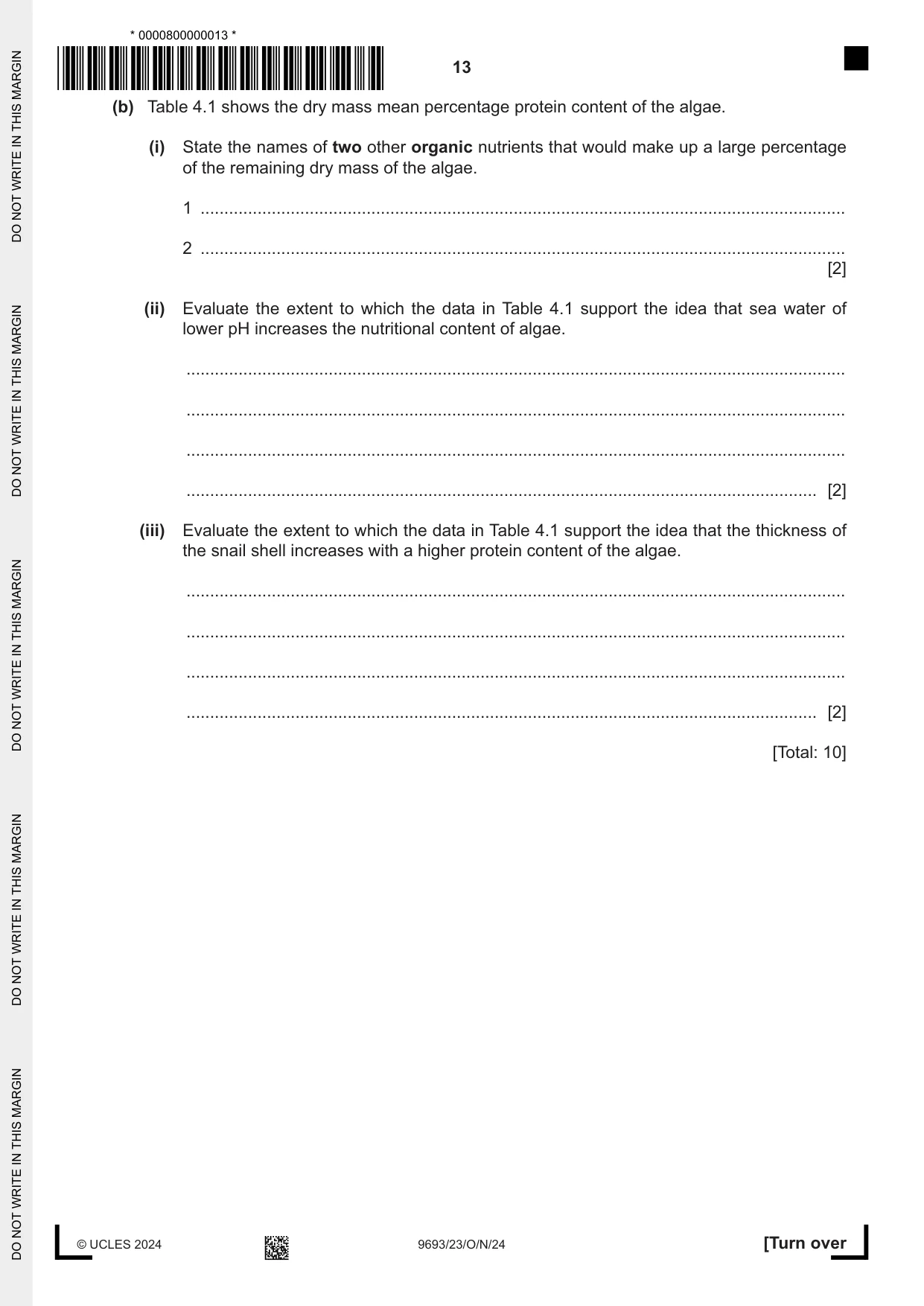 Cambridge A Level Marine Science 9693 2024 Oct/Nov Paper 2 · Variant 3 question paper, page 13 of 24