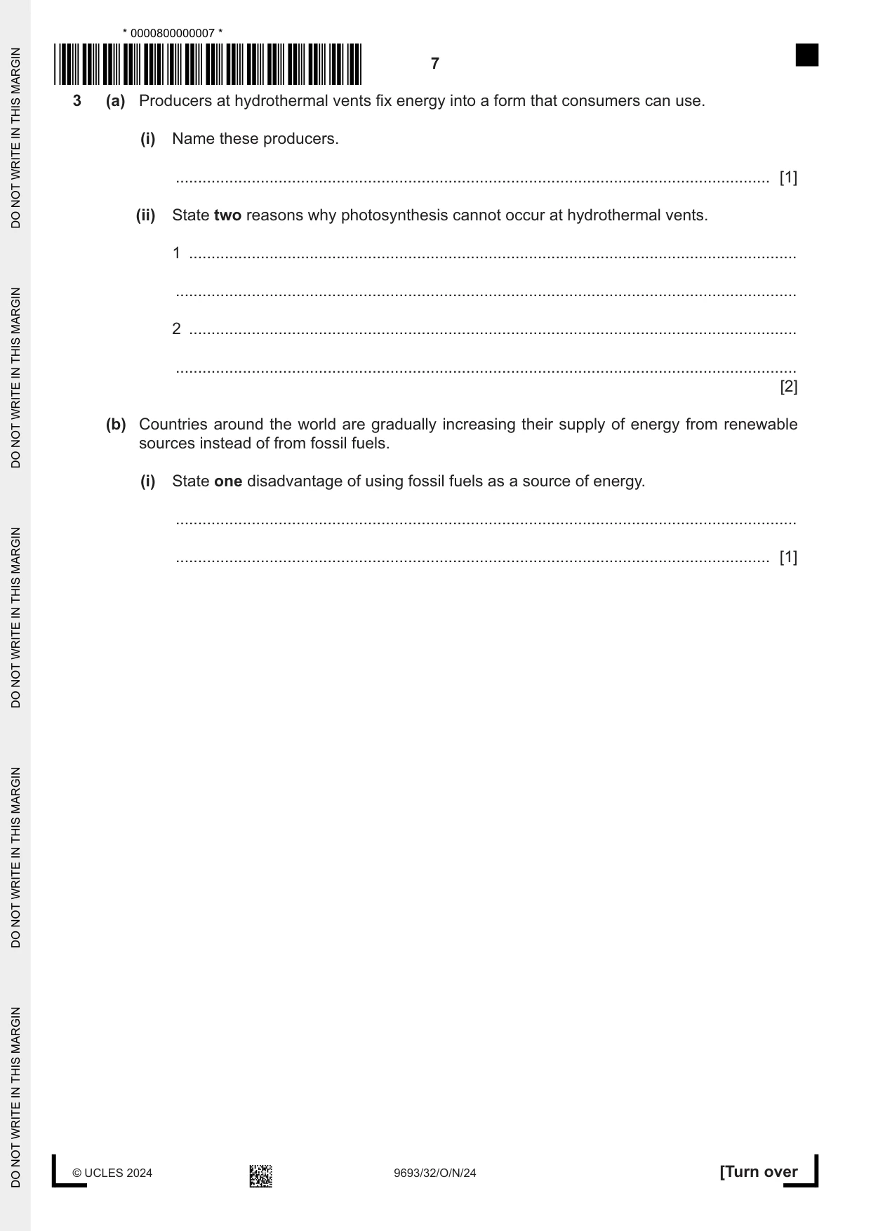 Cambridge A Level Marine Science 9693 2024 Oct/Nov Paper 3 · Variant 2 question paper, page 7 of 20