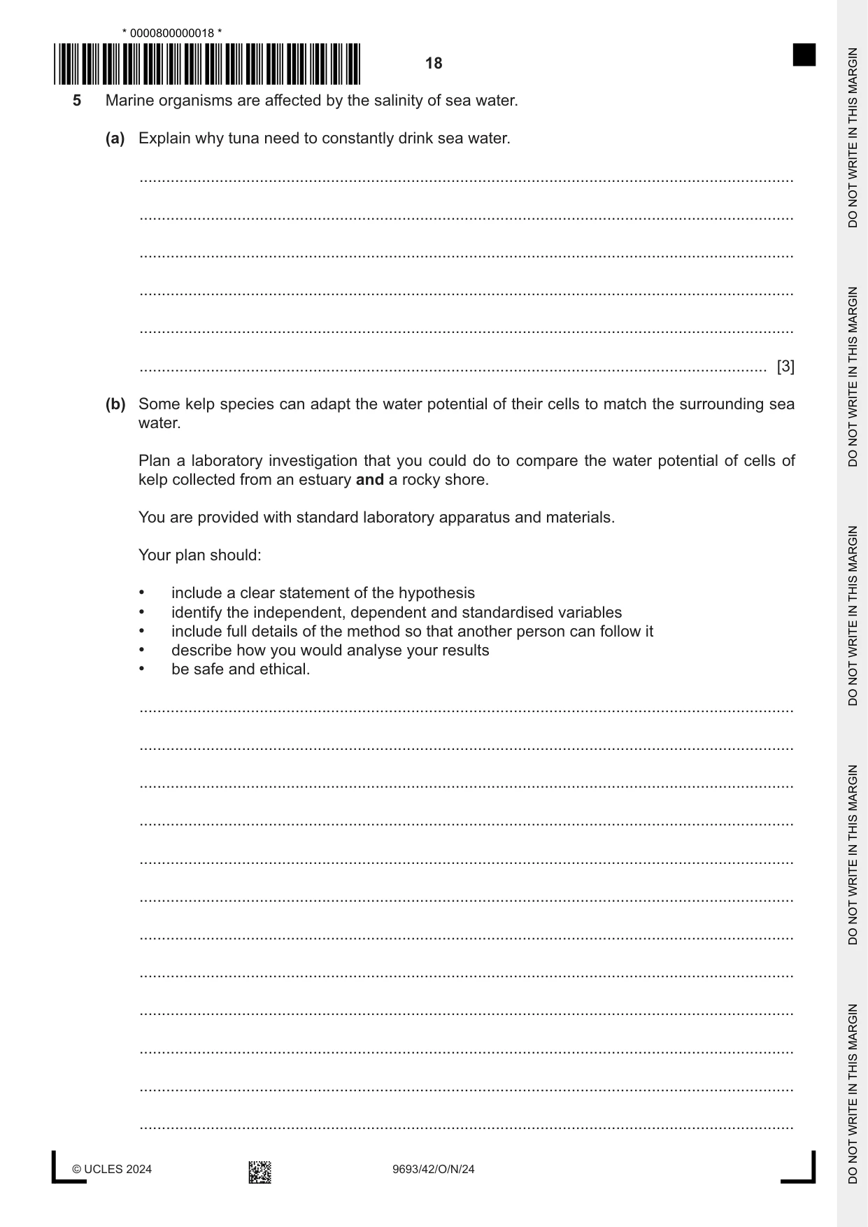 Cambridge A Level Marine Science 9693 2024 Oct/Nov Paper 4 · Variant 2 question paper, page 18 of 20