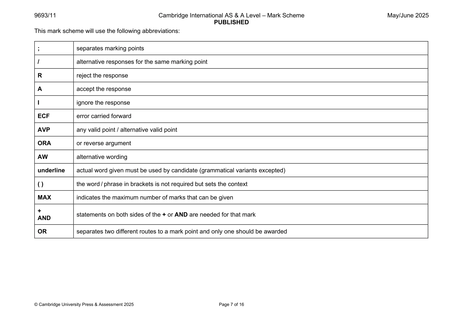 Mark scheme, page 7 of 16