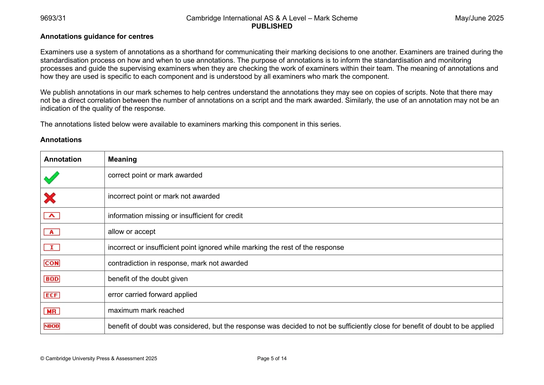 Mark scheme, page 5 of 14
