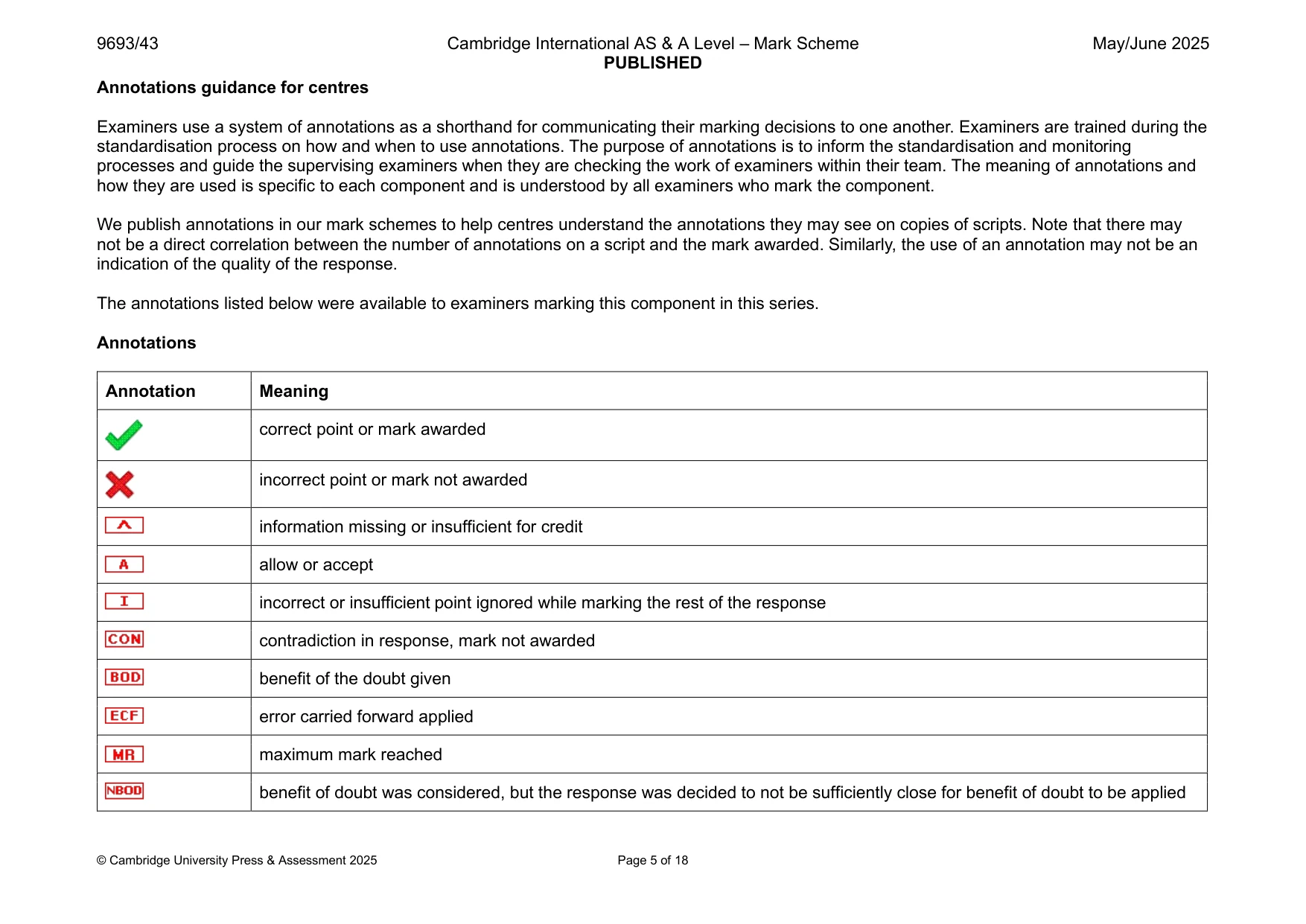 Mark scheme, page 5 of 18