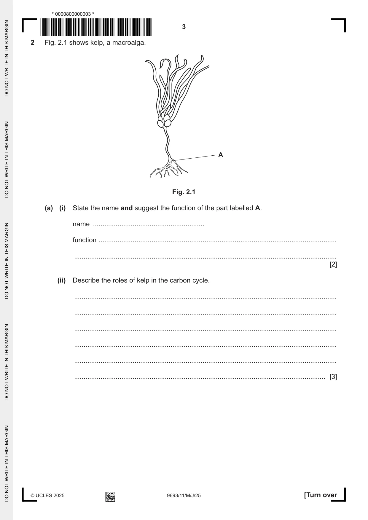 Cambridge A Level Marine Science 9693 2025 May/June Paper 1 · Variant 1 question paper, page 3 of 16