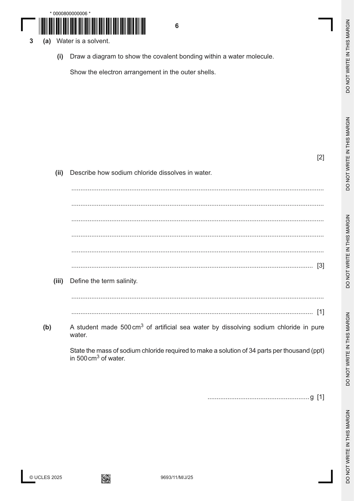Cambridge A Level Marine Science 9693 2025 May/June Paper 1 · Variant 1 question paper, page 6 of 16