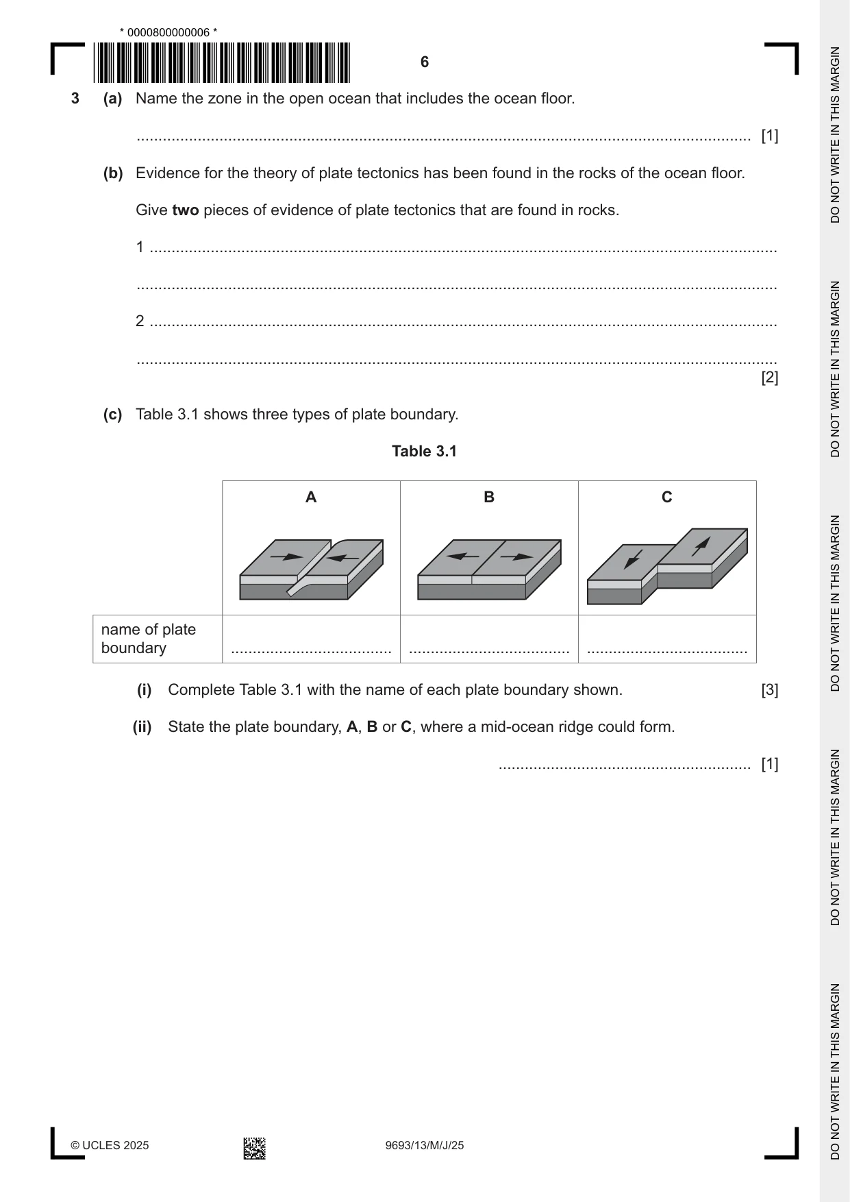 Cambridge A Level Marine Science 9693 2025 May/June Paper 1 · Variant 3 question paper, page 6 of 16