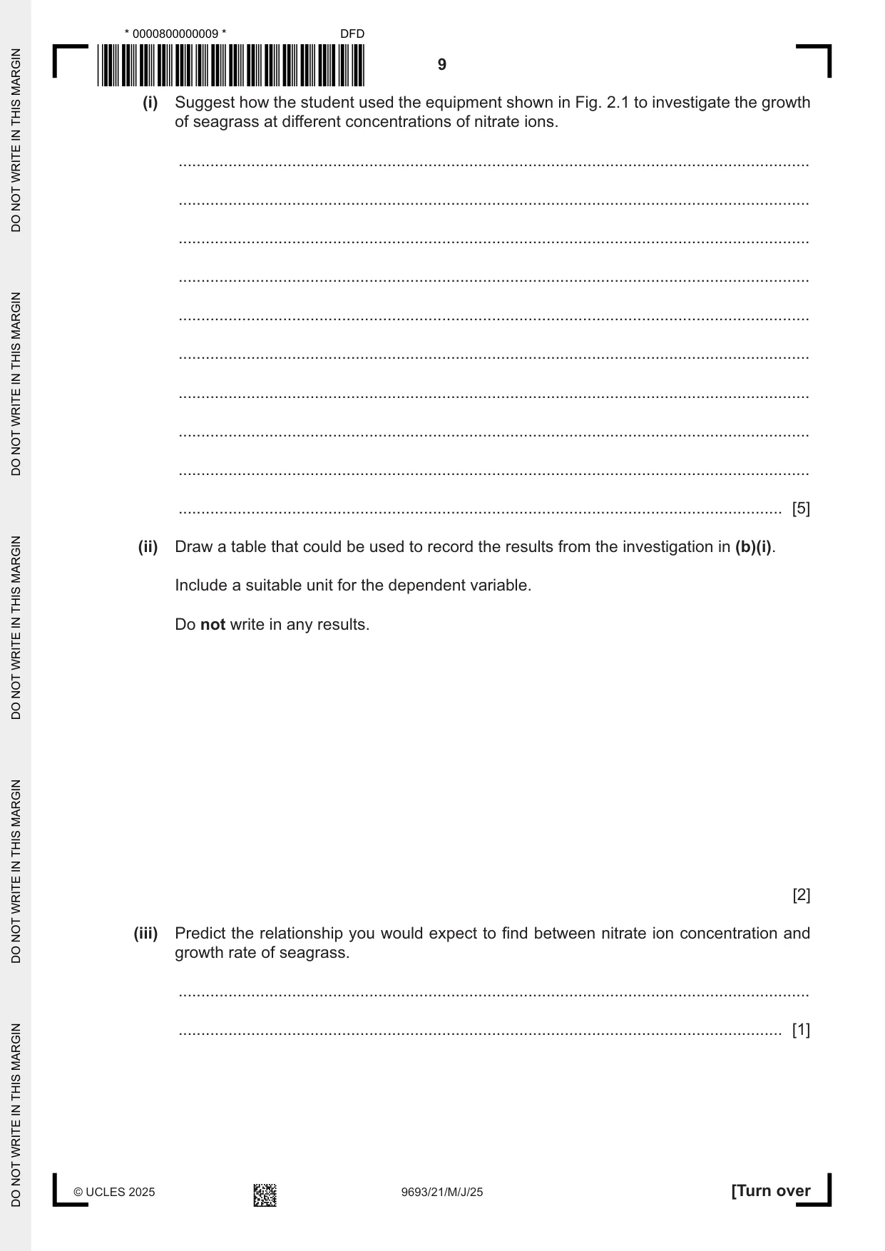 Cambridge A Level Marine Science 9693 2025 May/June Paper 2 · Variant 1 question paper, page 9 of 28
