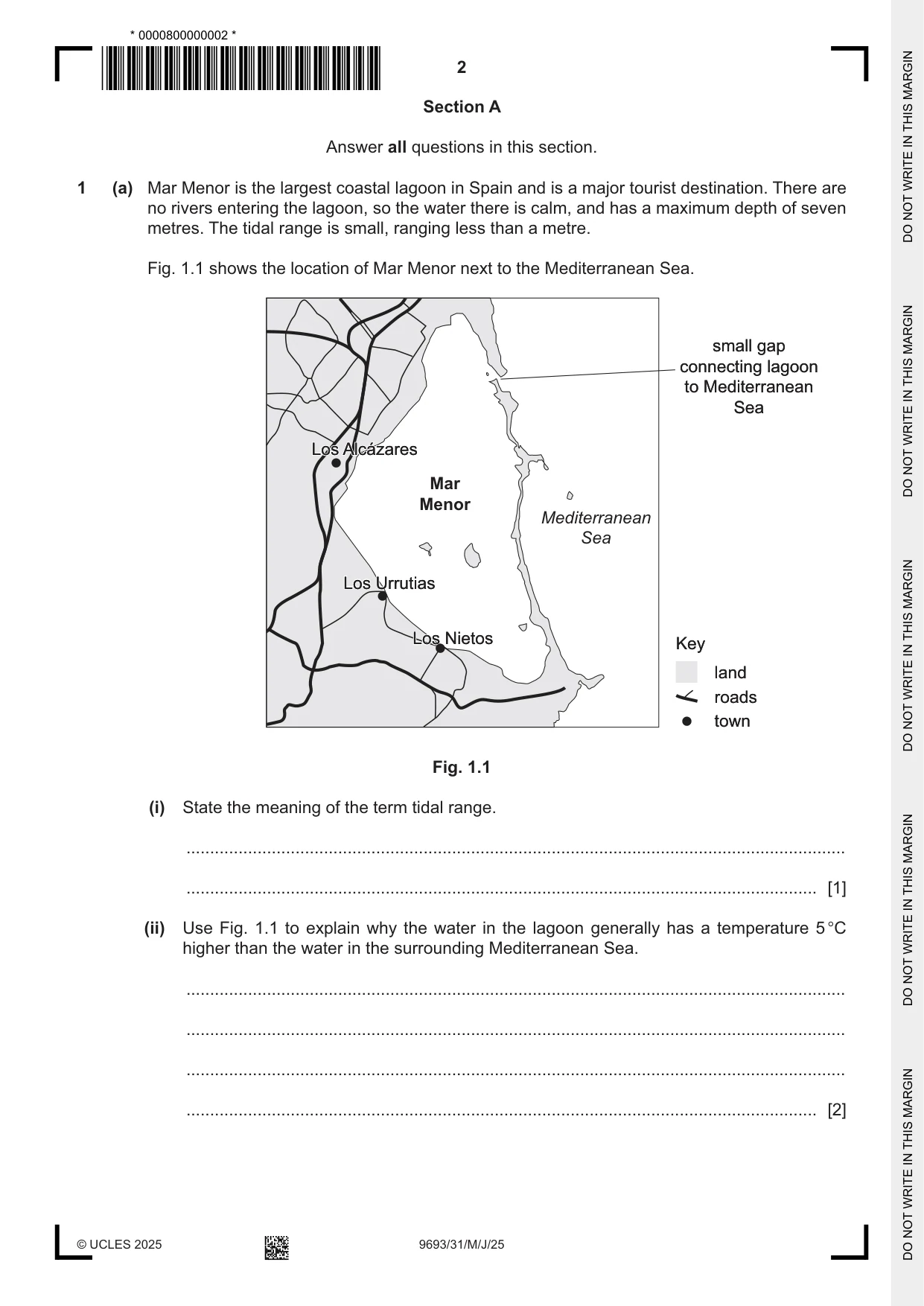 Cambridge A Level Marine Science 9693 2025 May/June Paper 3 · Variant 1 question paper, page 2 of 16
