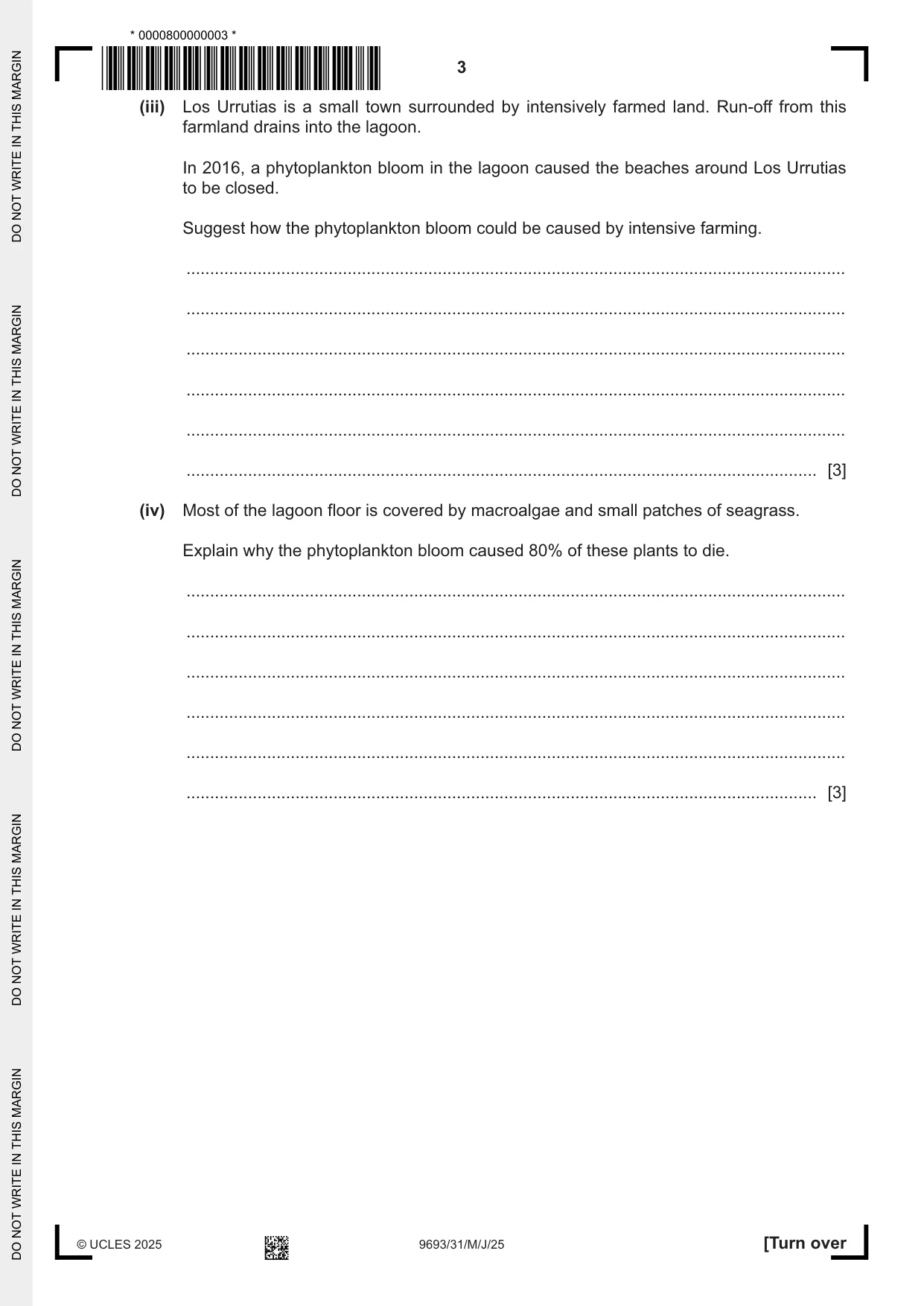 Cambridge A Level Marine Science 9693 2025 May/June Paper 3 · Variant 1 question paper, page 3 of 16