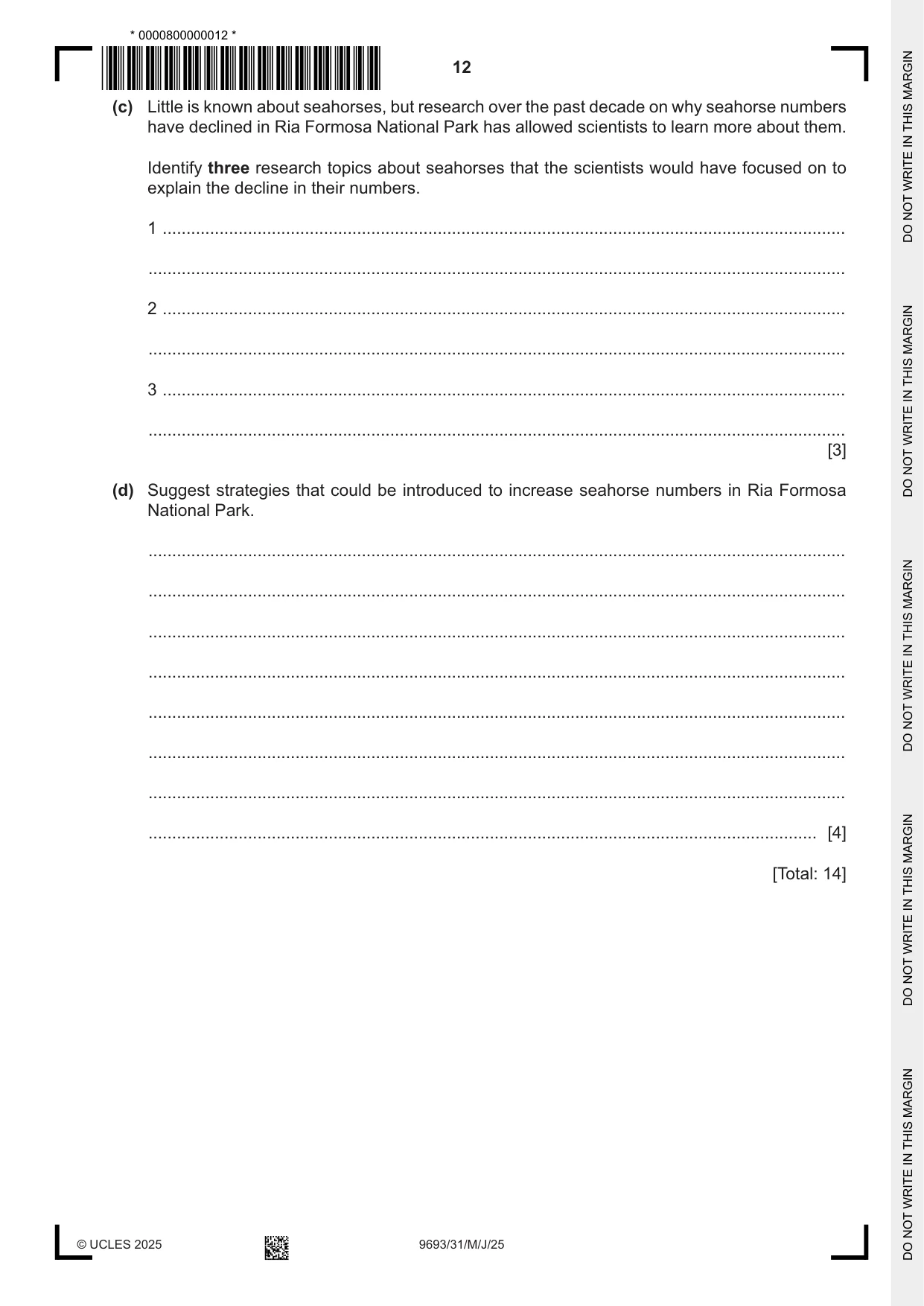 Cambridge A Level Marine Science 9693 2025 May/June Paper 3 · Variant 1 question paper, page 12 of 16