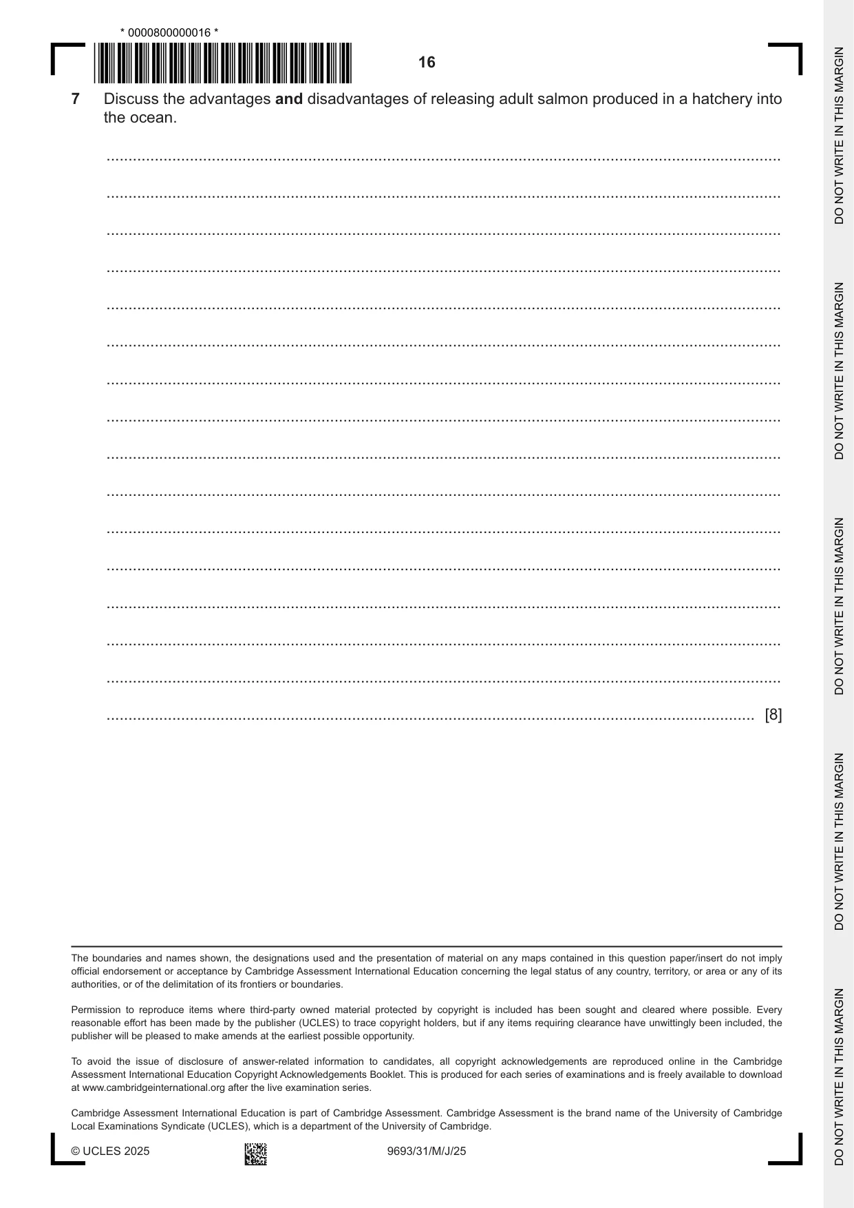 Cambridge A Level Marine Science 9693 2025 May/June Paper 3 · Variant 1 question paper, page 16 of 16