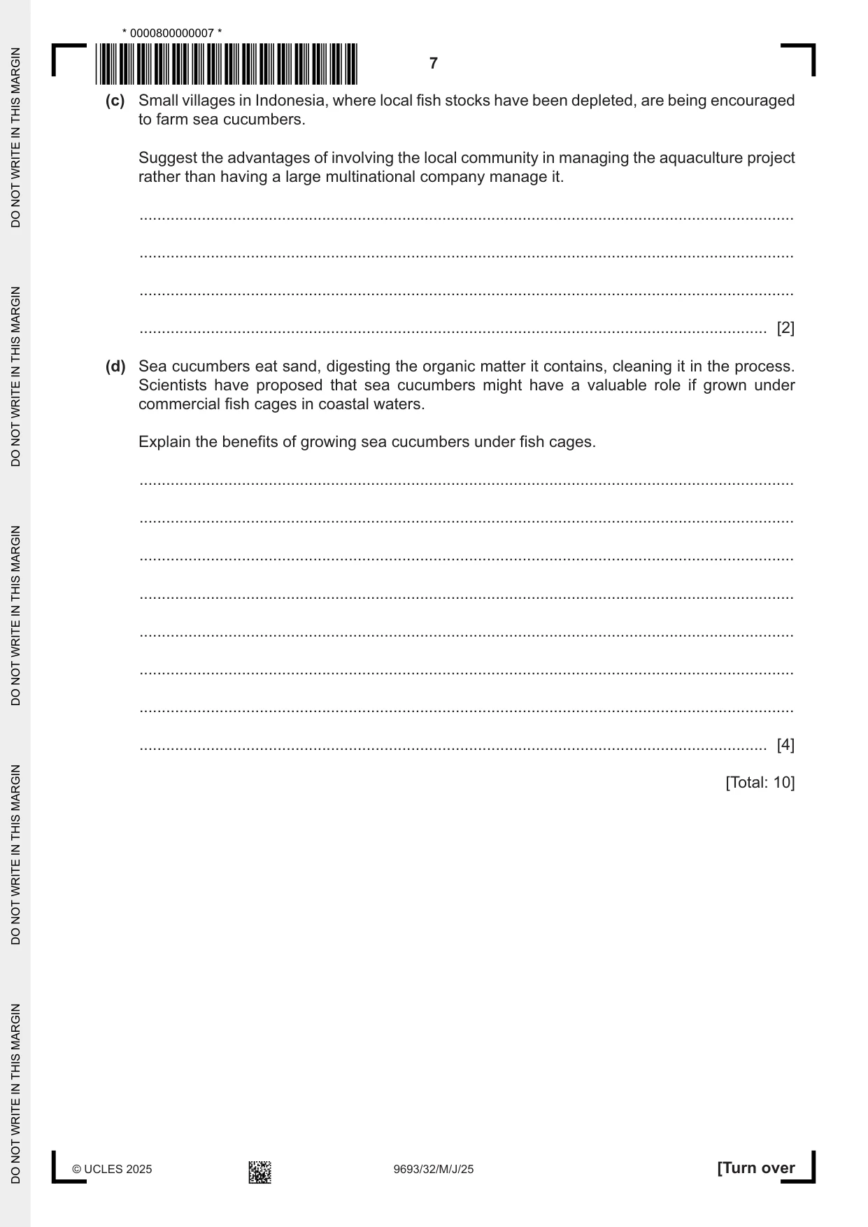 Cambridge A Level Marine Science 9693 2025 May/June Paper 3 · Variant 2 question paper, page 7 of 16