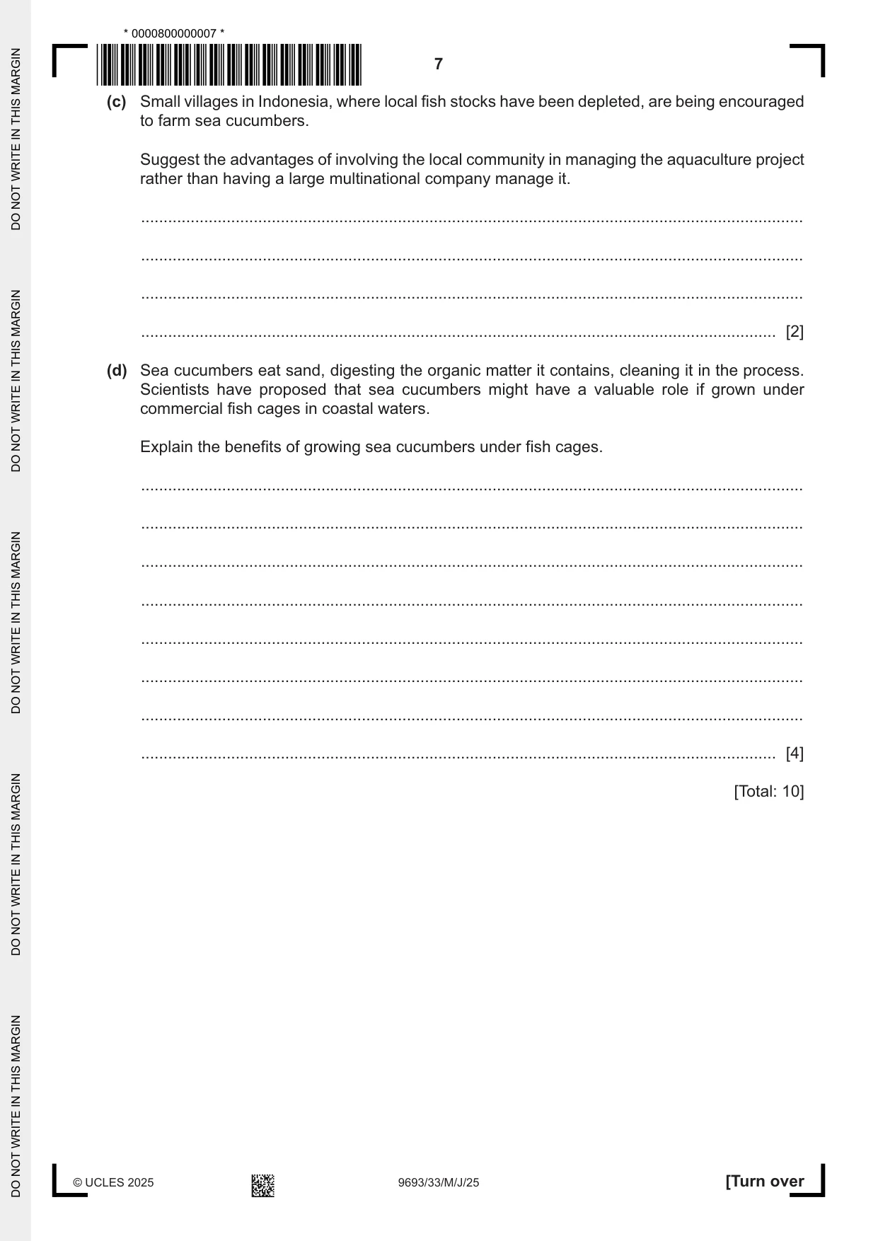 Cambridge A Level Marine Science 9693 2025 May/June Paper 3 · Variant 3 question paper, page 7 of 16