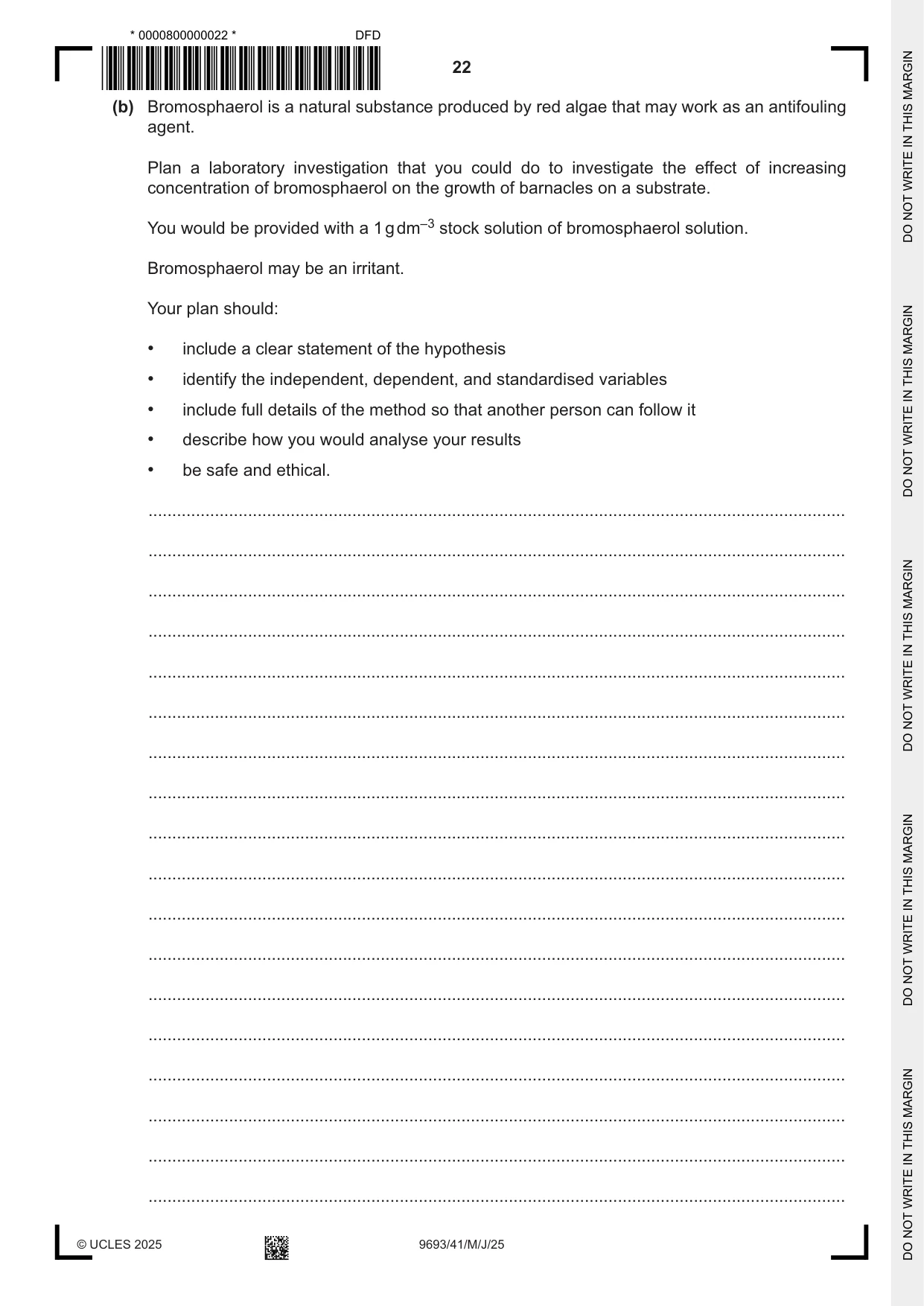 Cambridge A Level Marine Science 9693 2025 May/June Paper 4 · Variant 1 question paper, page 22 of 24