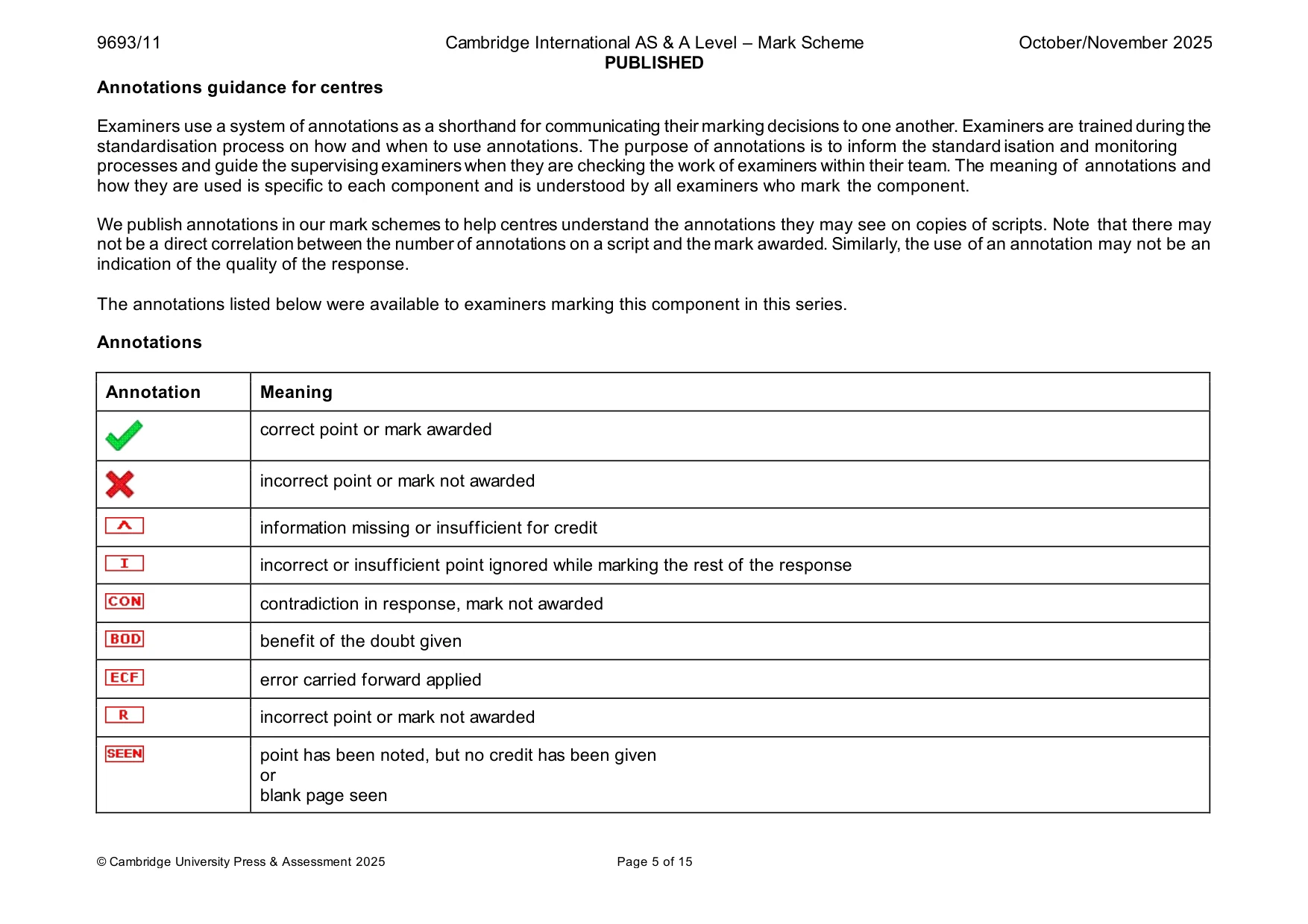 Mark scheme, page 5 of 15