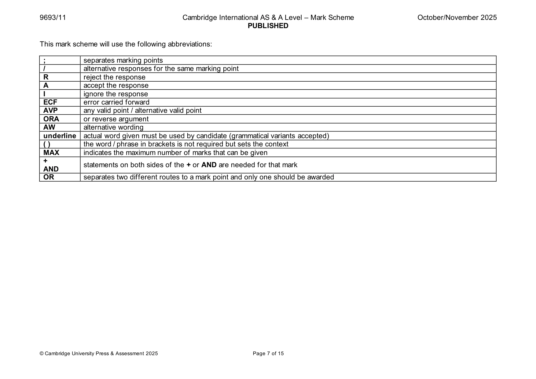 Mark scheme, page 7 of 15