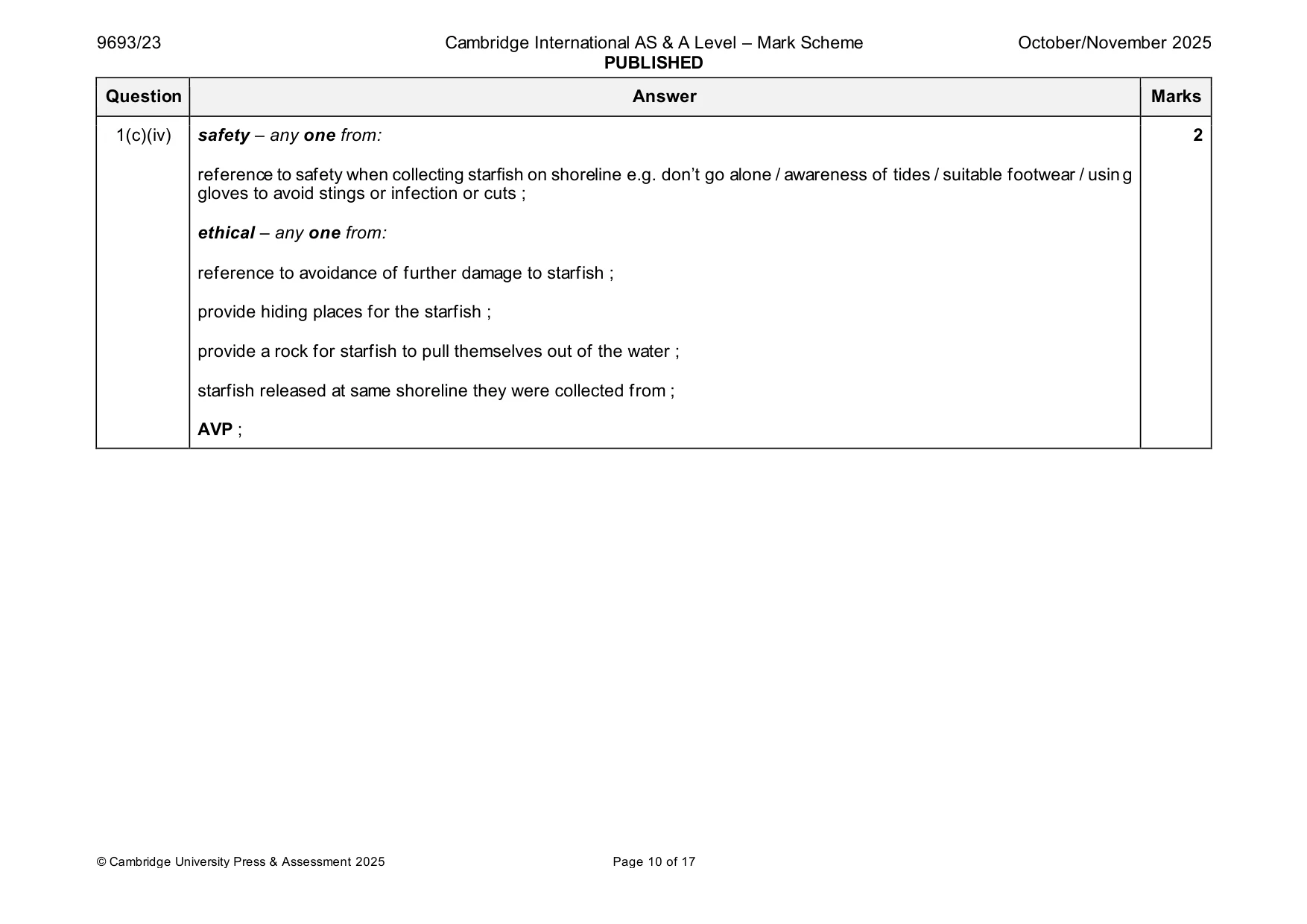 Mark scheme, page 10 of 17