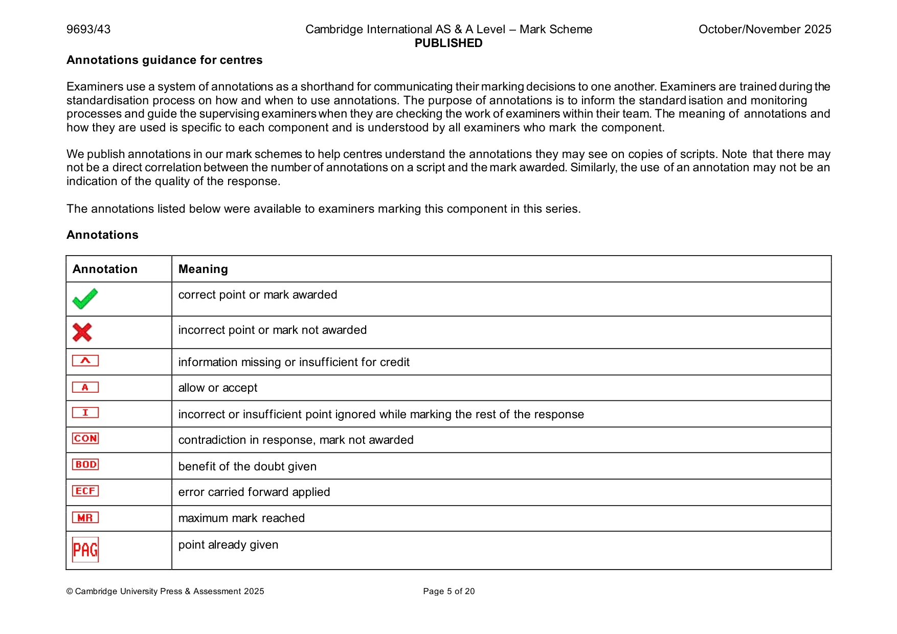 Mark scheme, page 5 of 20