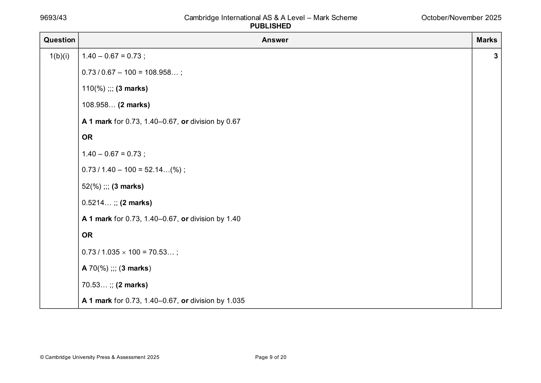 Mark scheme, page 9 of 20