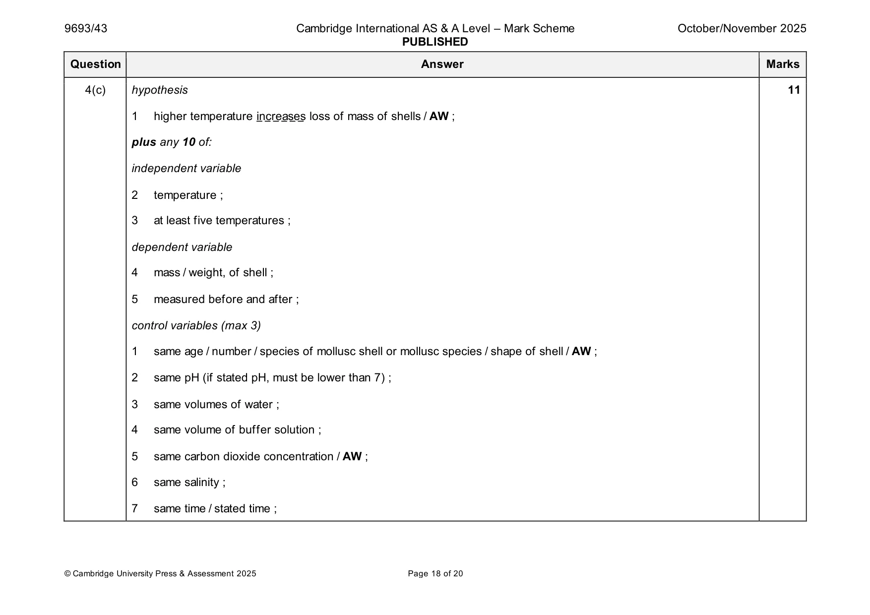 Mark scheme, page 18 of 20