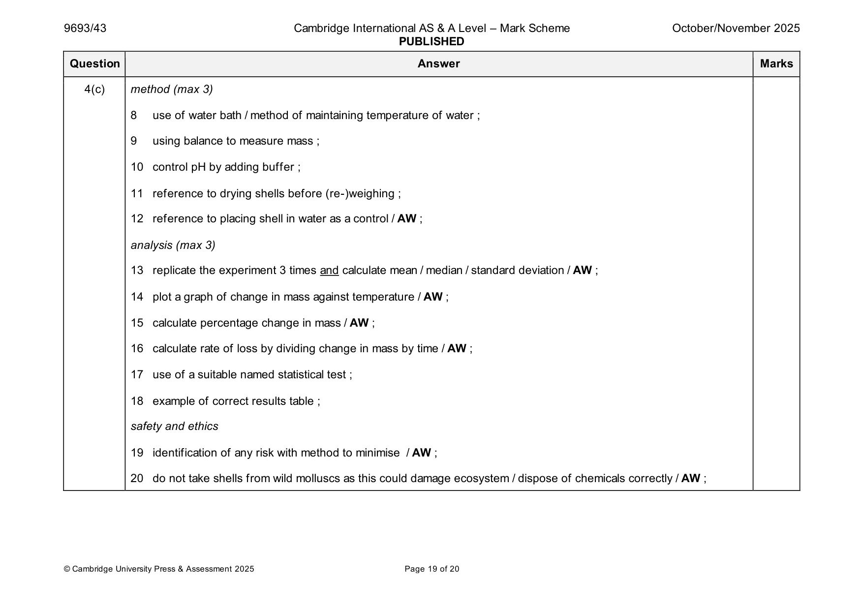 Mark scheme, page 19 of 20