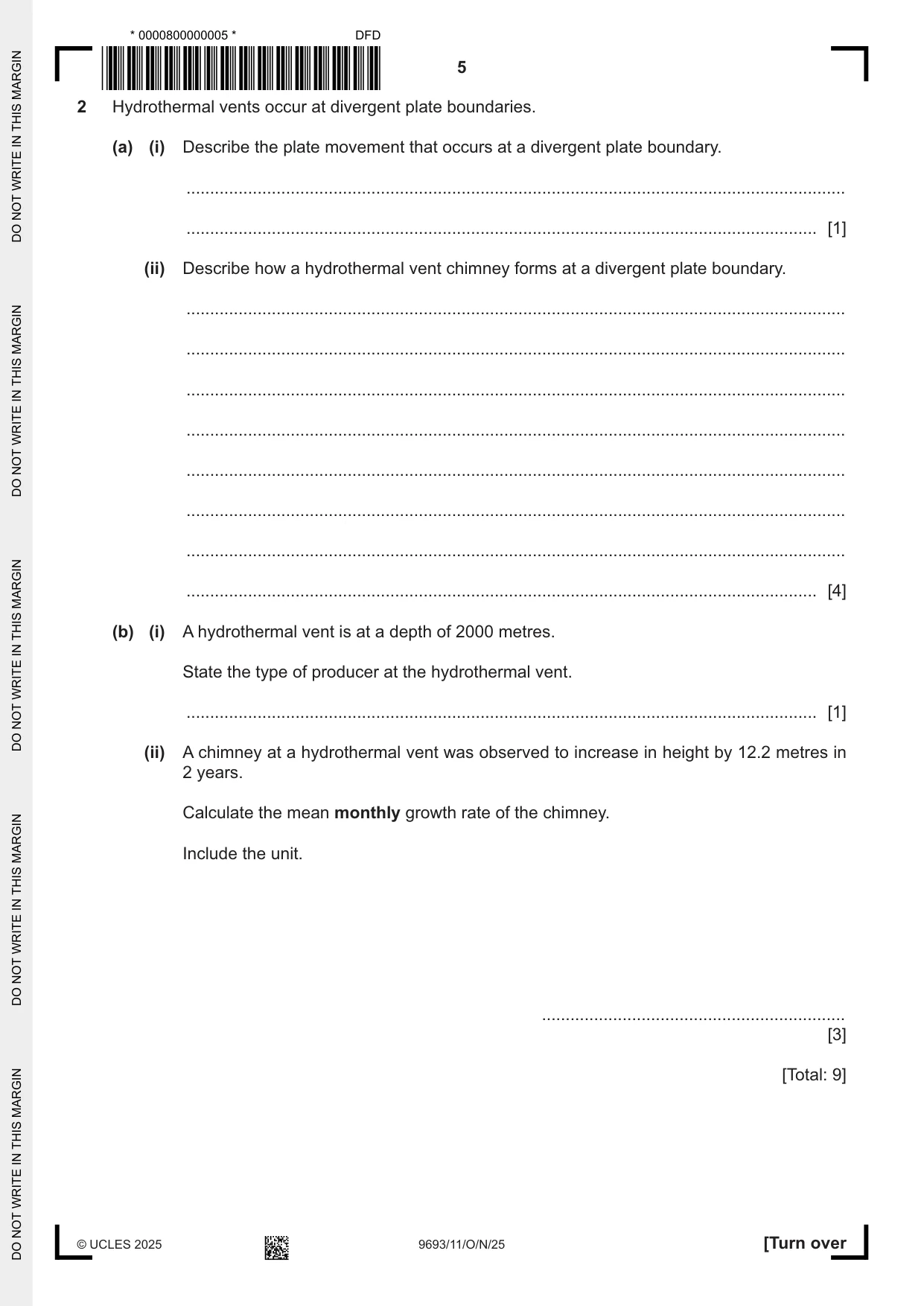 Cambridge A Level Marine Science 9693 2025 Oct/Nov Paper 1 · Variant 1 question paper, page 5 of 16