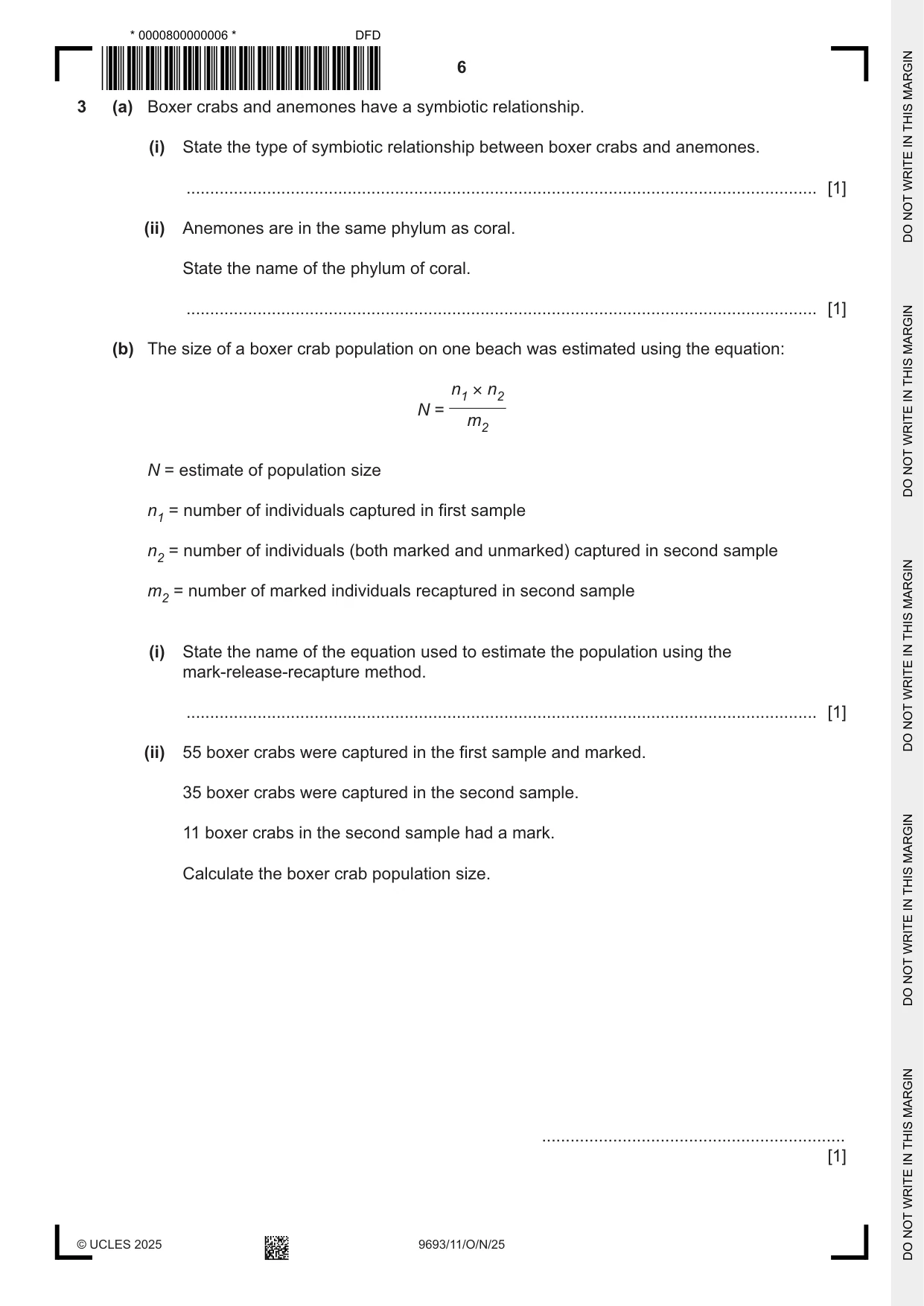 Cambridge A Level Marine Science 9693 2025 Oct/Nov Paper 1 · Variant 1 question paper, page 6 of 16