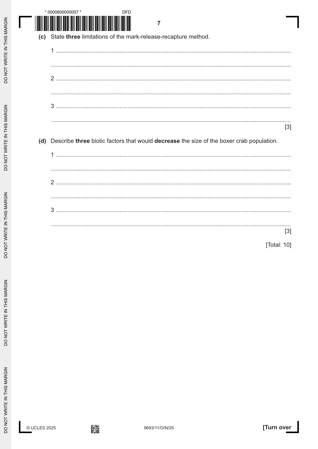 Cambridge A Level Marine Science 9693 2025 Oct/Nov Paper 1 · Variant 1 question paper, page 7 of 16