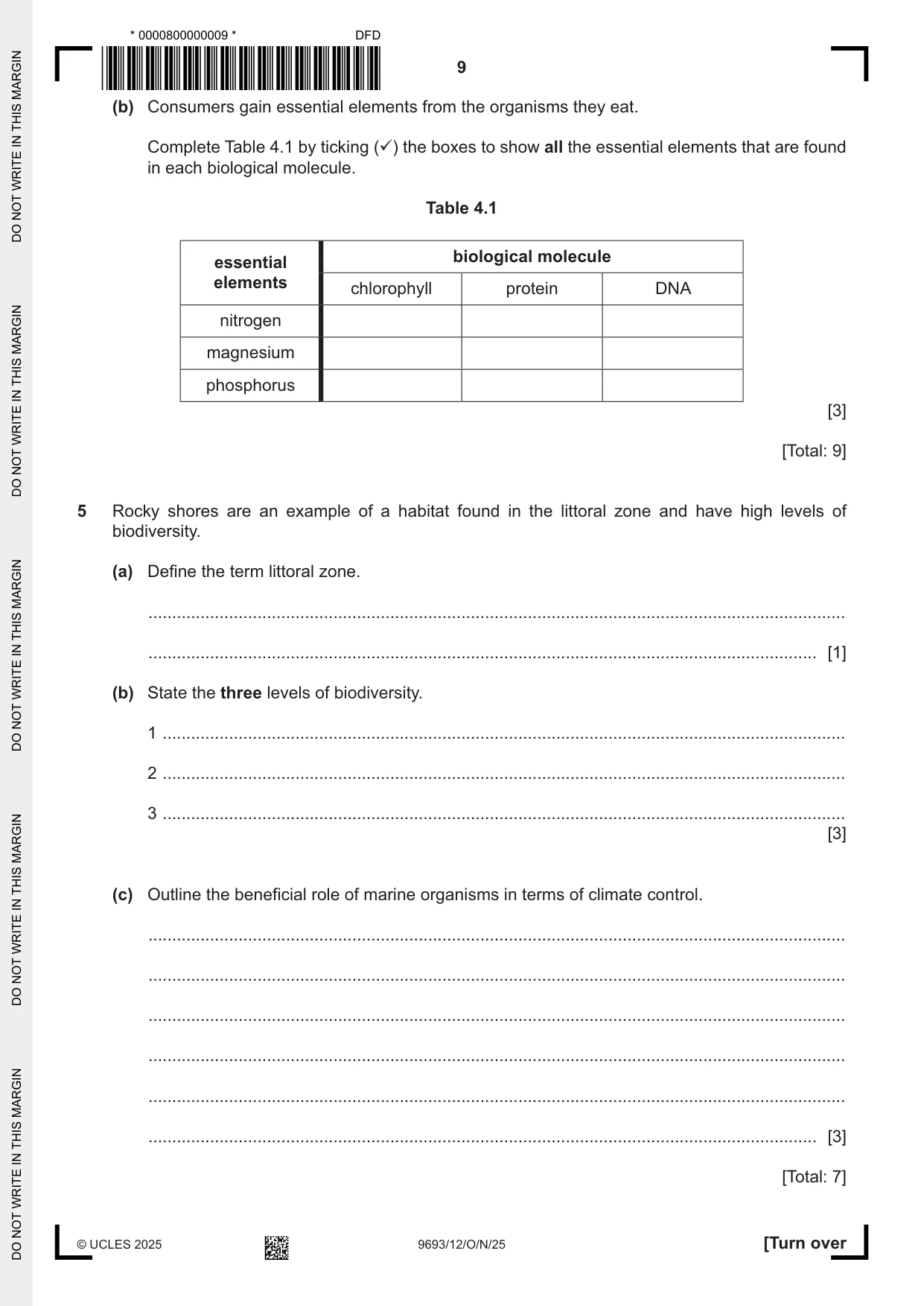 Cambridge A Level Marine Science 9693 2025 Oct/Nov Paper 1 · Variant 2 question paper, page 9 of 16