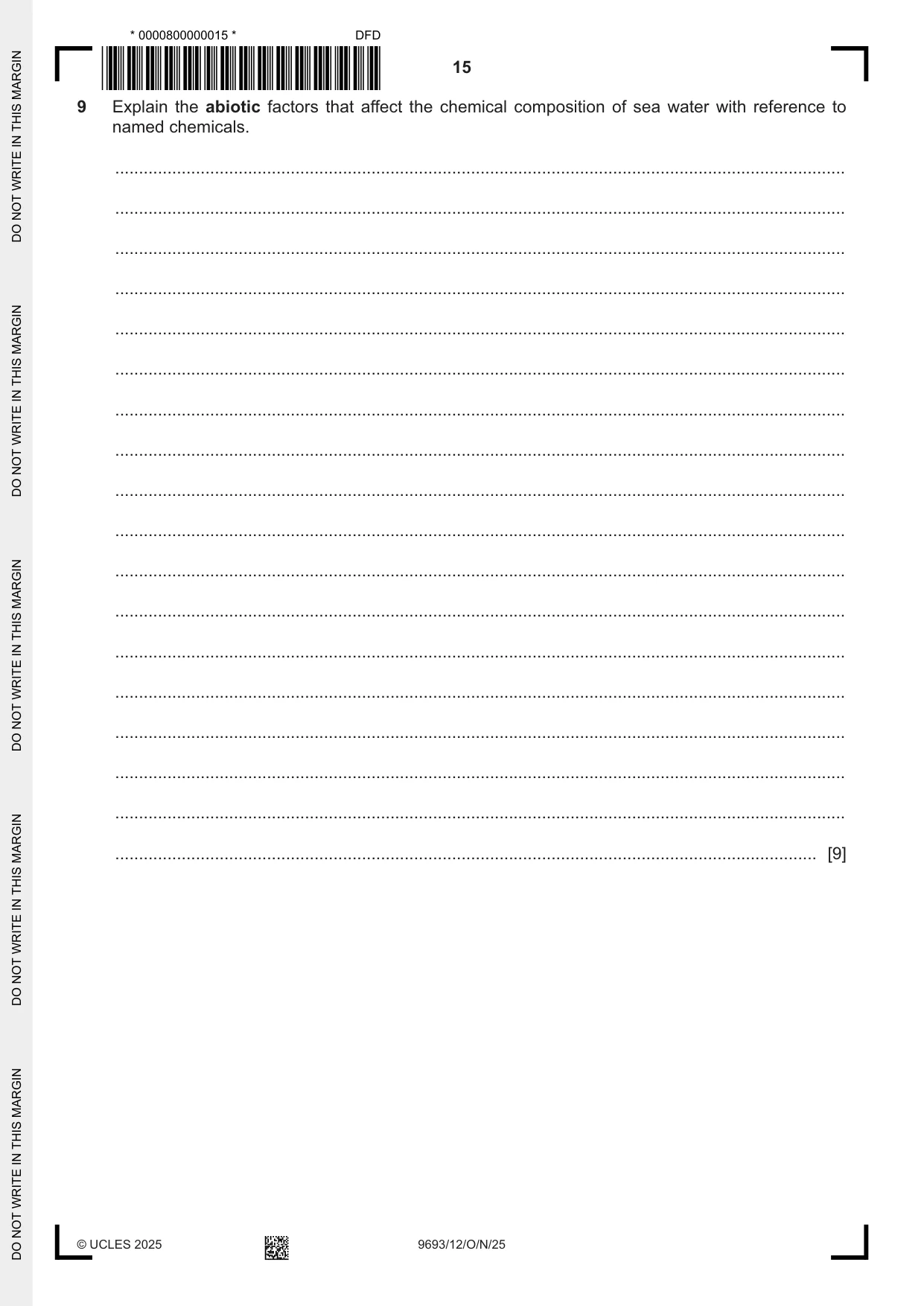 Cambridge A Level Marine Science 9693 2025 Oct/Nov Paper 1 · Variant 2 question paper, page 15 of 16