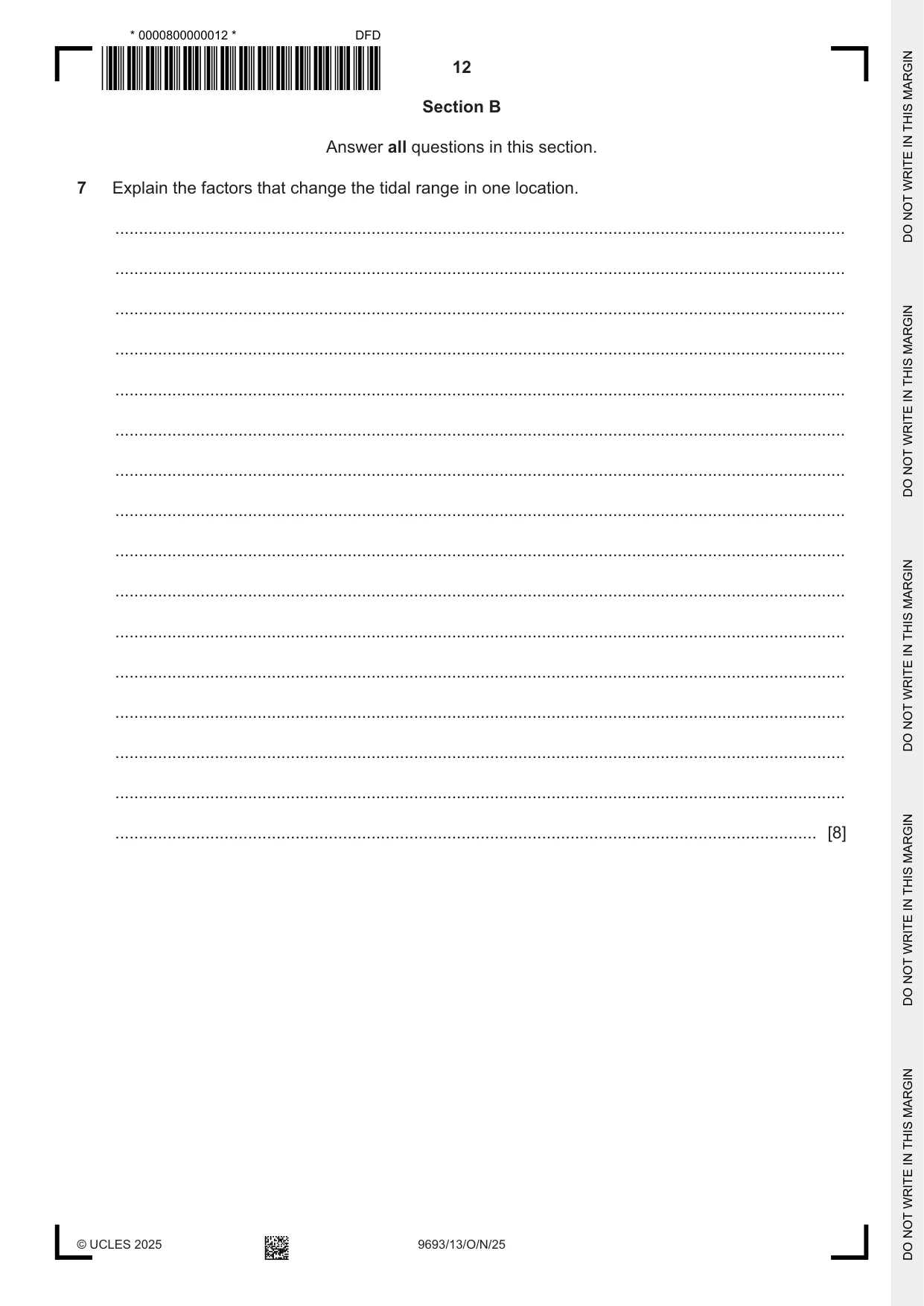 Cambridge A Level Marine Science 9693 2025 Oct/Nov Paper 1 · Variant 3 question paper, page 12 of 16