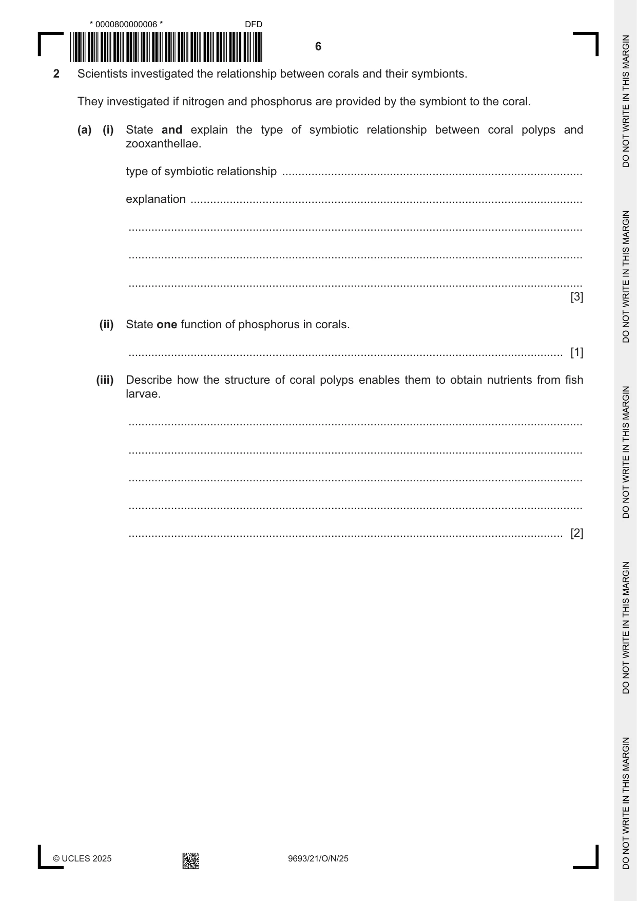 Cambridge A Level Marine Science 9693 2025 Oct/Nov Paper 2 · Variant 1 question paper, page 6 of 24