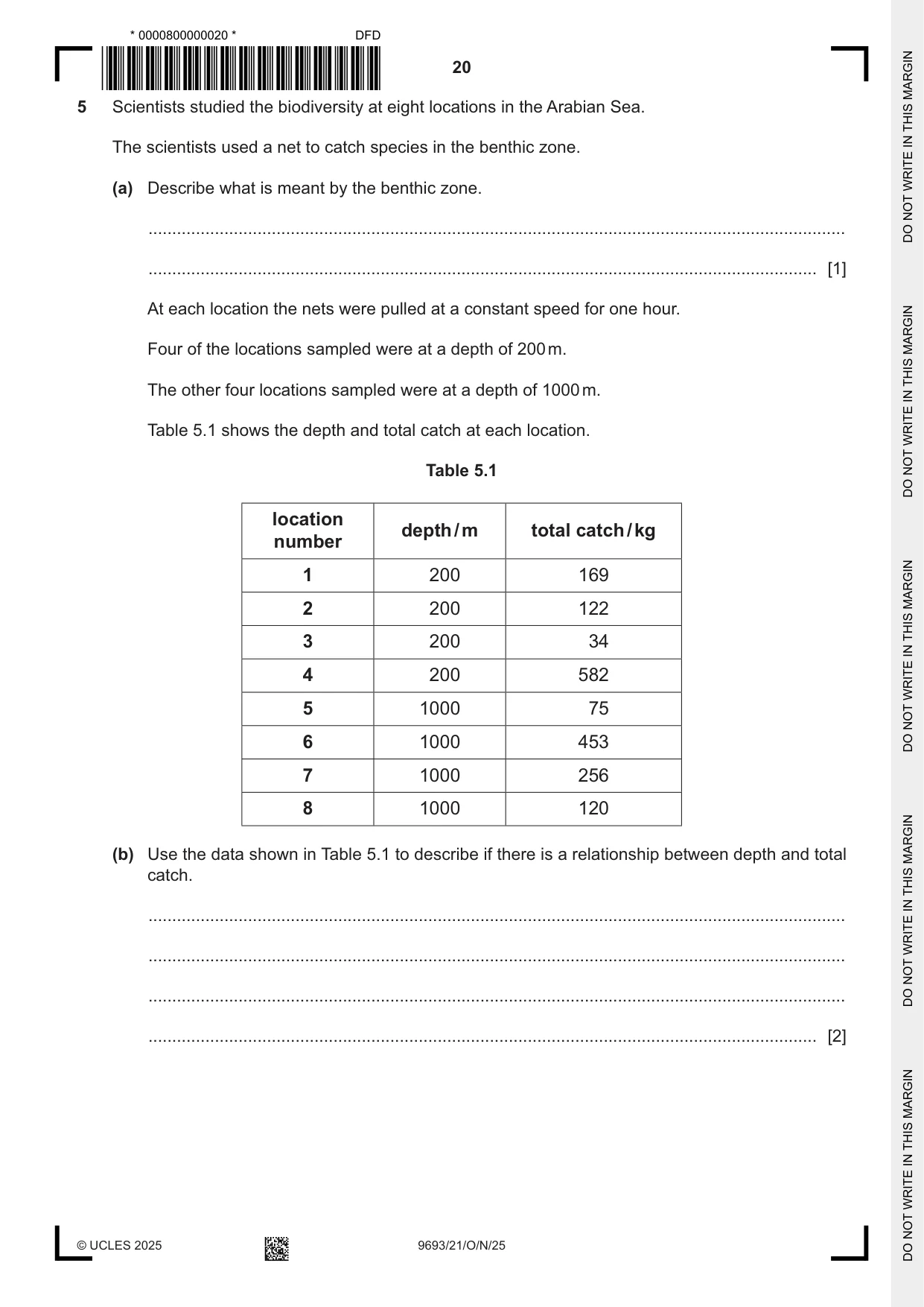 Cambridge A Level Marine Science 9693 2025 Oct/Nov Paper 2 · Variant 1 question paper, page 20 of 24